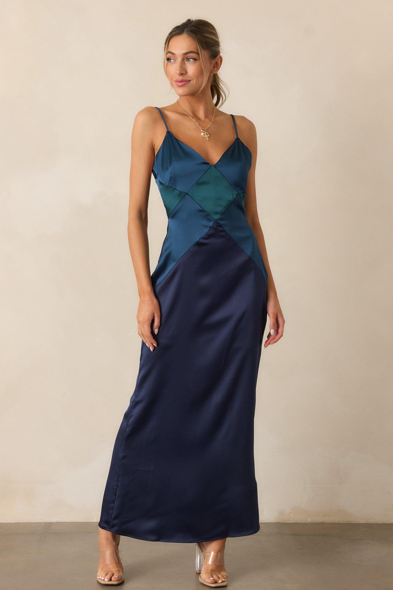 Celestial Skies Midnight Blue Satin Maxi Dress Product Image