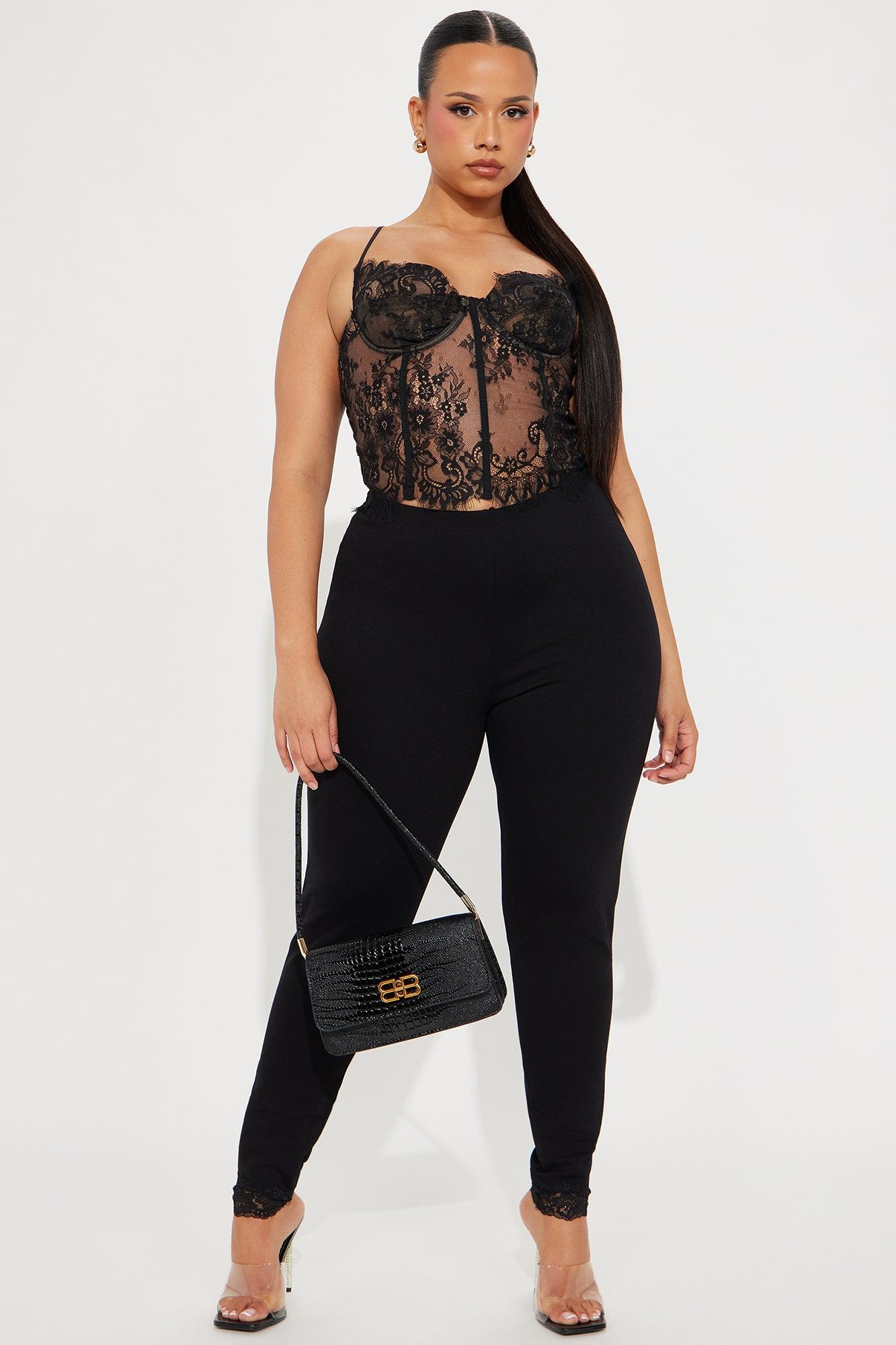 Trina Lace Trim Legging - Black Product Image