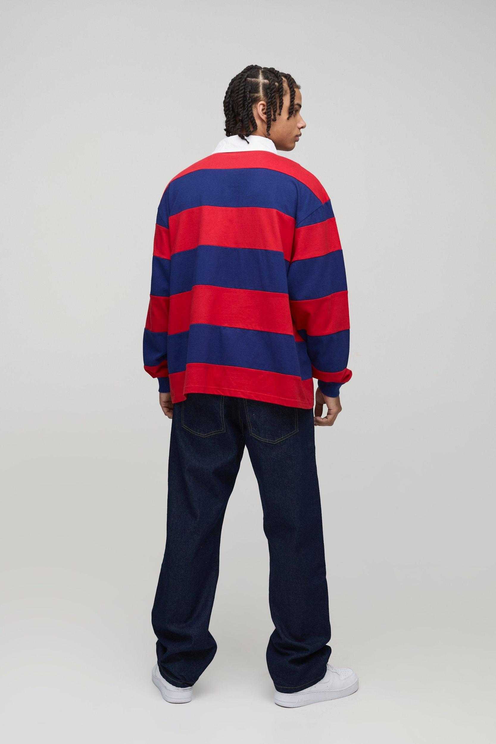 Oversized Heavyweight Cut and Sew Applique Rugby Polo | boohooMAN USA Product Image