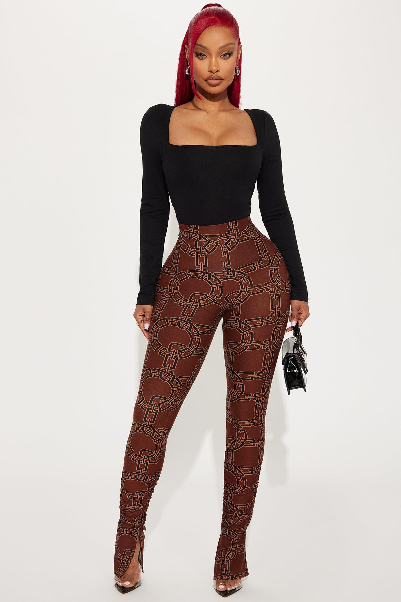Bree Marie Chain Link Stacked Legging - Brown/combo Product Image