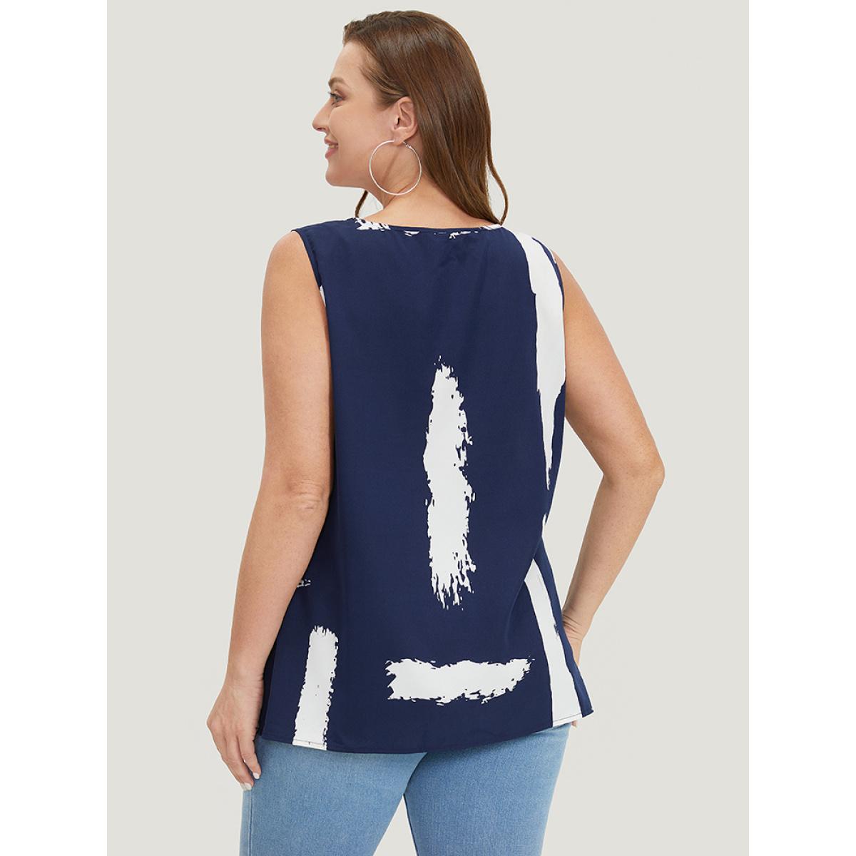 Plus Size Brush Print V Neck Tank Top Women Navy Casual V-neck Dailywear Tank Tops Camis BloomChic 10/M Product Image