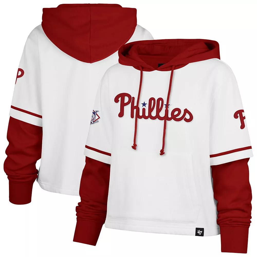 Women's '47 White Philadelphia Phillies Trifecta Shortstop Cropped Pullover Hoodie, Size: Medium Product Image