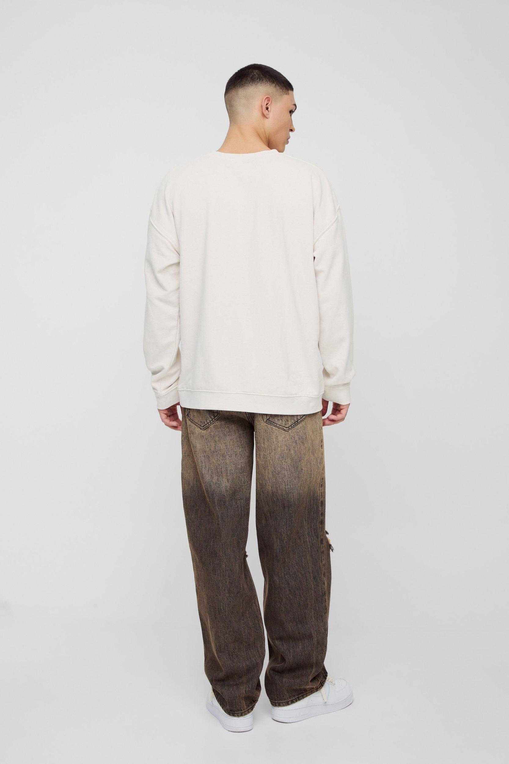 Oversized Pour Homme Vintage Slogan Print Sweatshirt | boohooMAN USA Product Image