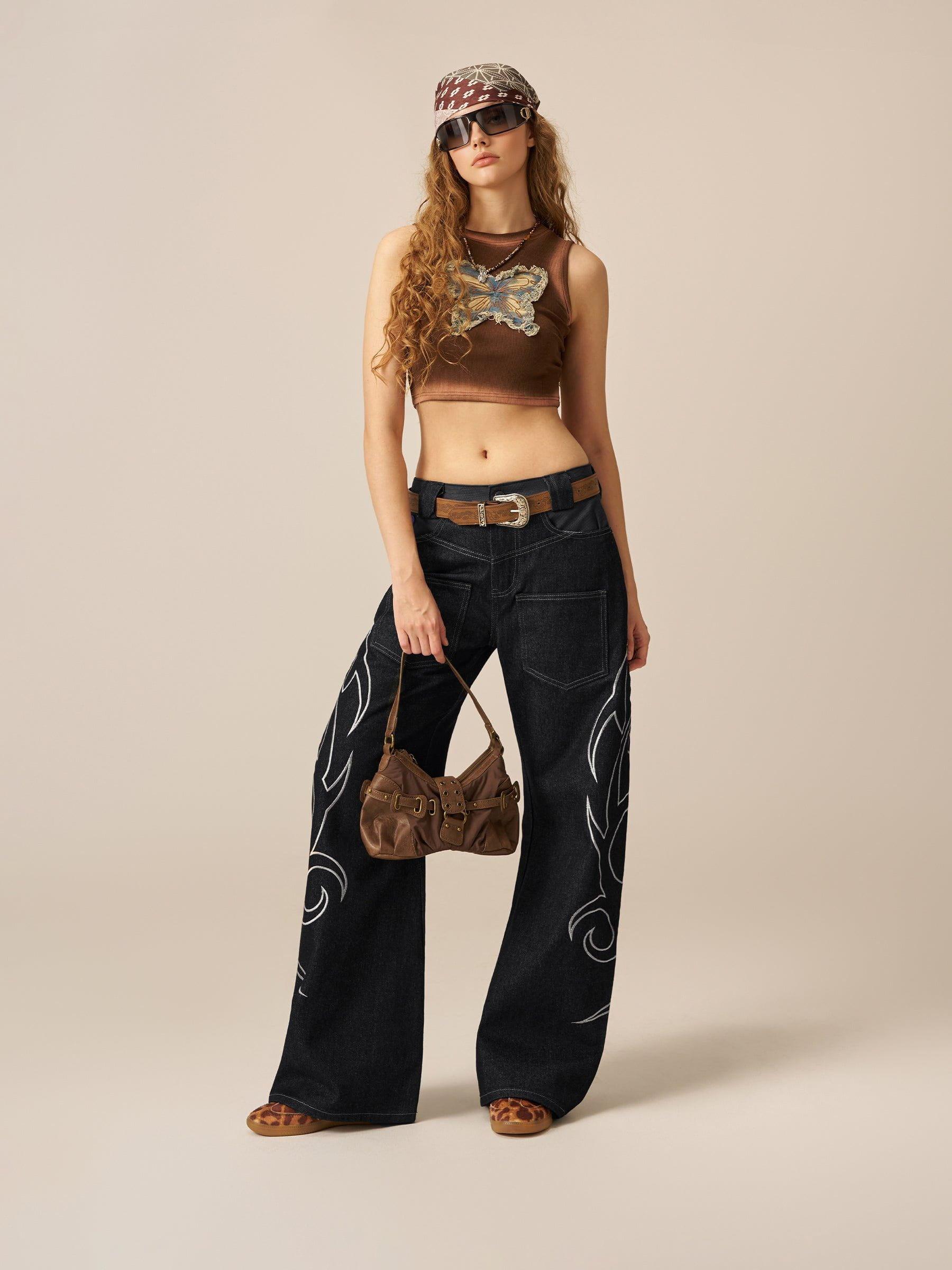Aelfric Eden Baggy Barrel Embroidery Jeans Product Image