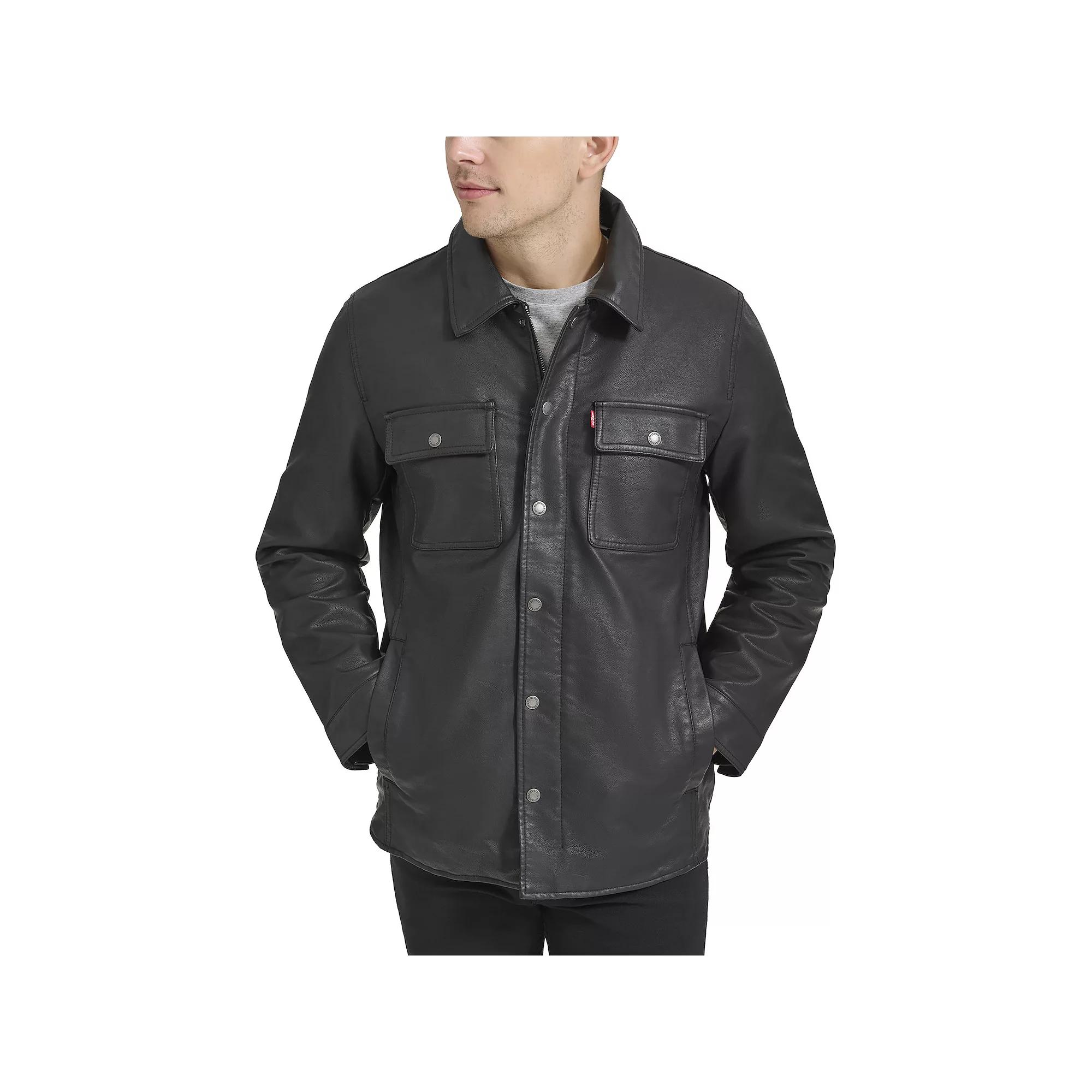 Men's Levi's® Faux Leather Sherpa Lined Button Trucker Jacket,  Product Image