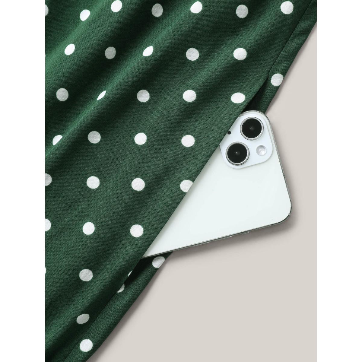 Plus Size Polka Dots Halter Neck Belted Midi Dress Truegreen Women Romantic Halter neck Sleeveless Curvy BloomChic 28/5X Product Image