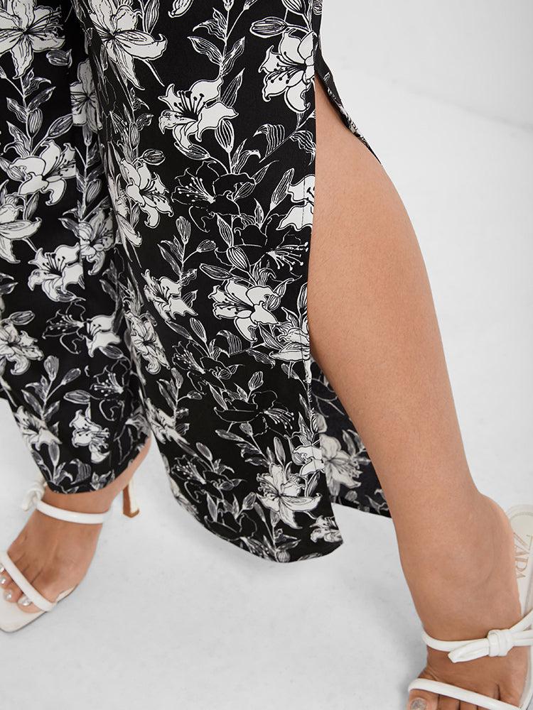 Floral Print Pocket Split Straight Pants Female Product Image