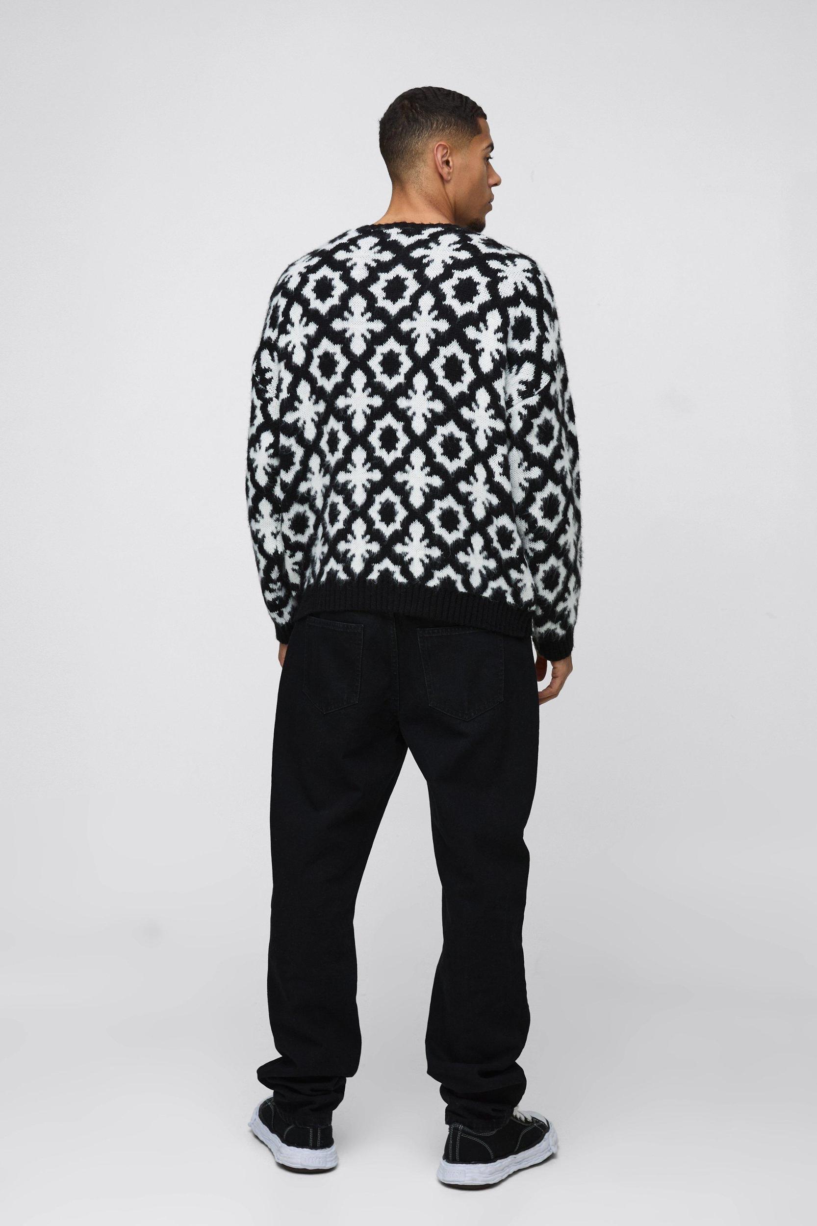 Oversized Dropped Shoulder Jacquard Brushed Knit Sweater | boohooMAN USA Product Image