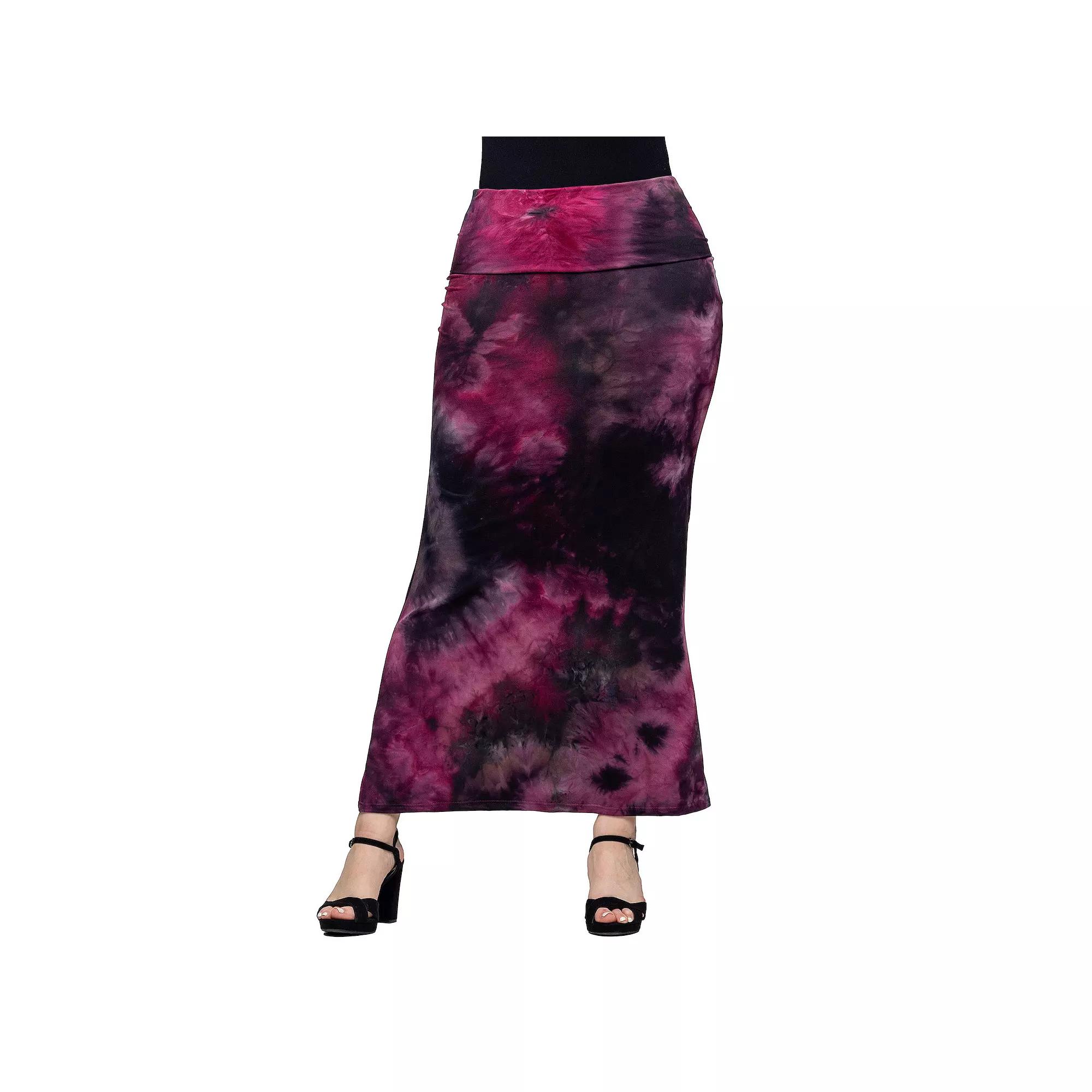Women's 24Seven Comfort Apparel Tie Dye Fold over Waist Maxi Skirt, Size: Large, Brown Team Product Image