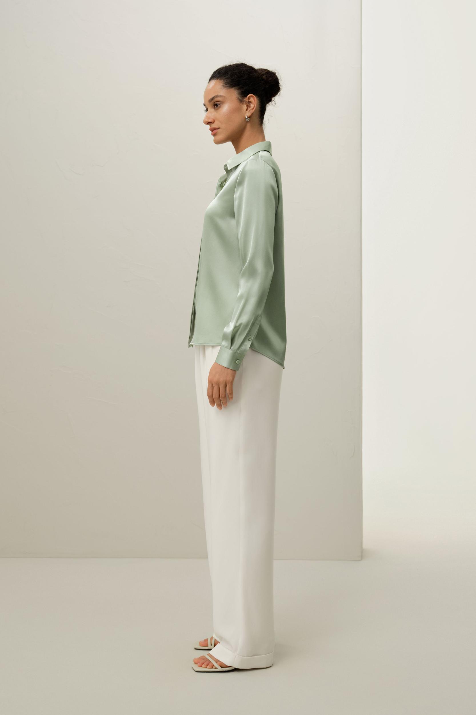 Basic Concealed Placket Silk Shirt Product Image