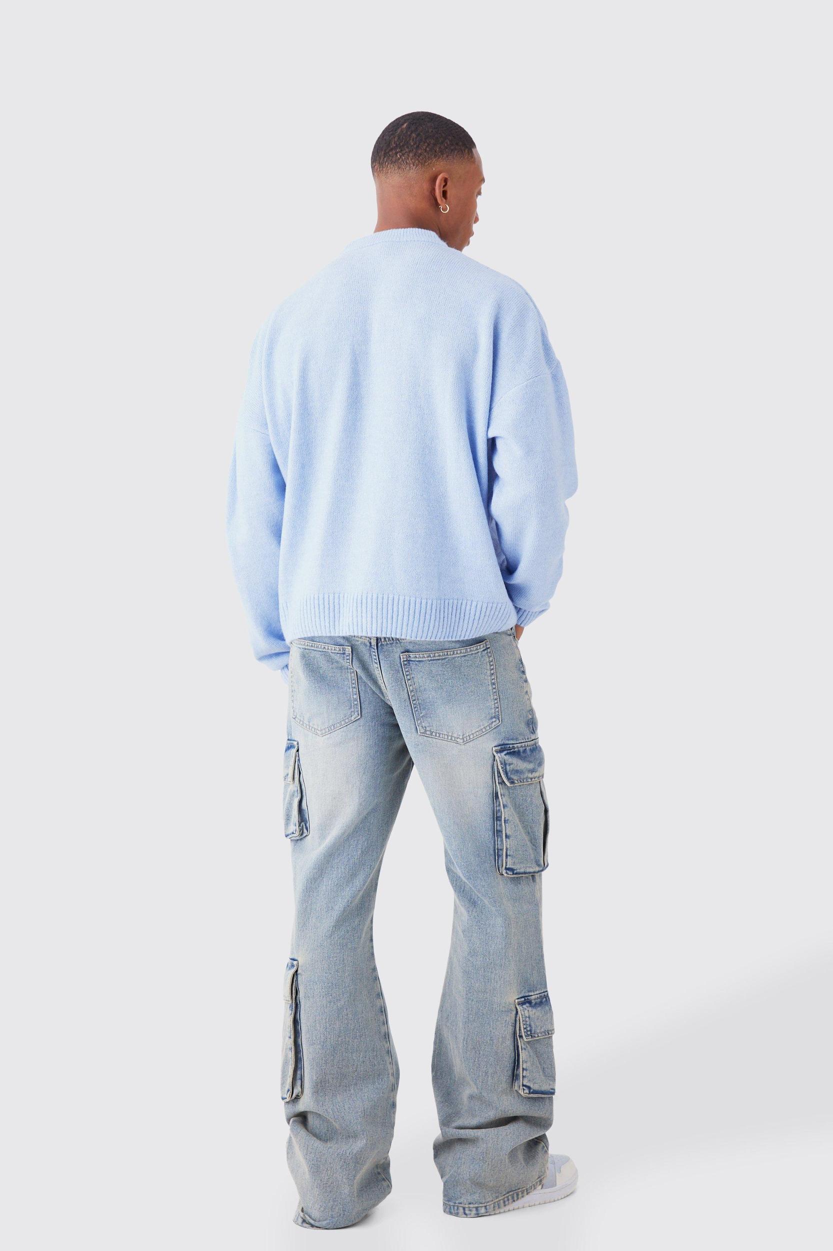 Boxy Brushed Extended Neck Knitted Sweater | boohooMAN USA Product Image