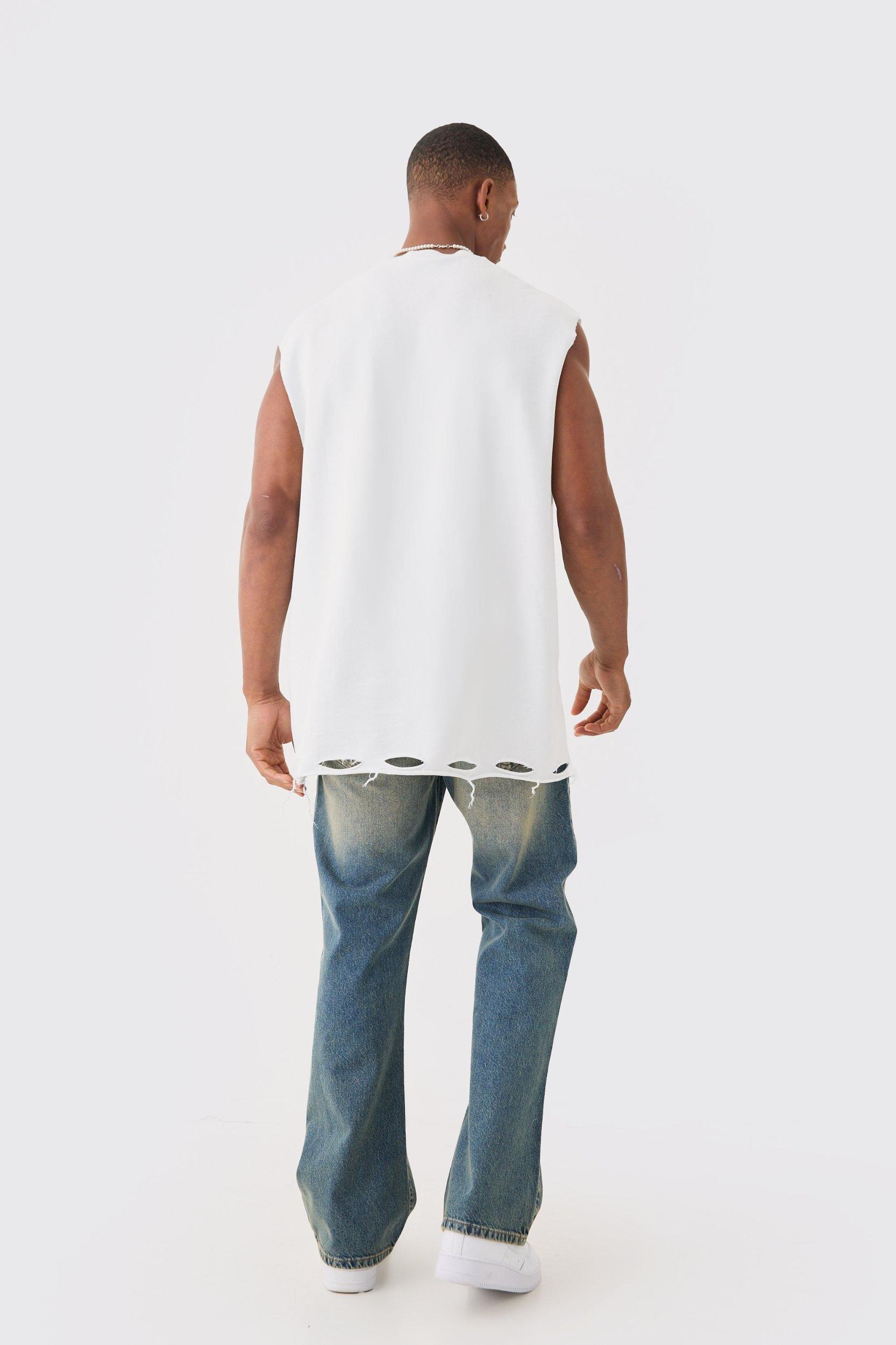 Relaxed Flare Rigid Knee Rip Tinted Denim Jean | boohooMAN USA Product Image
