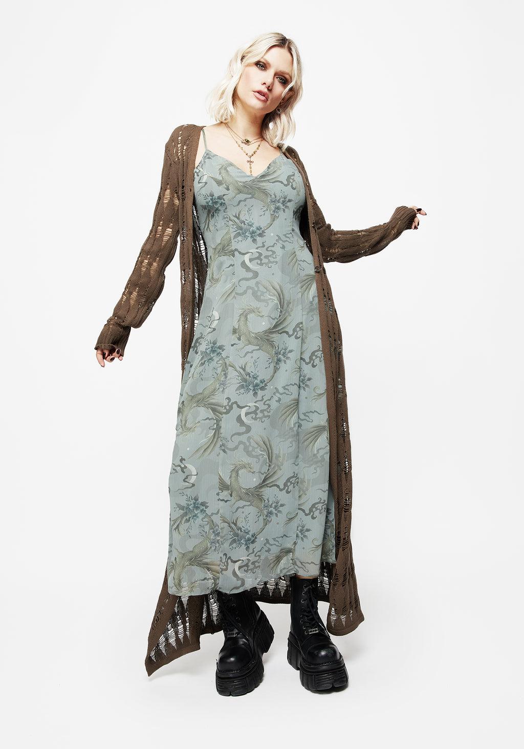 Sapphira Dragon Print Chiffon Midaxi Slip Dress Product Image