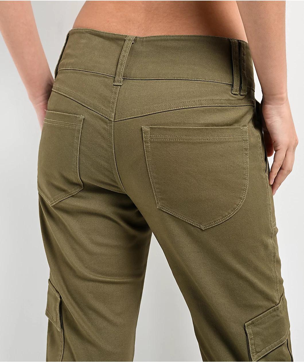 Empyre Britt Y2K Burnt Olive Low Rise Flare Cargo Pants Product Image