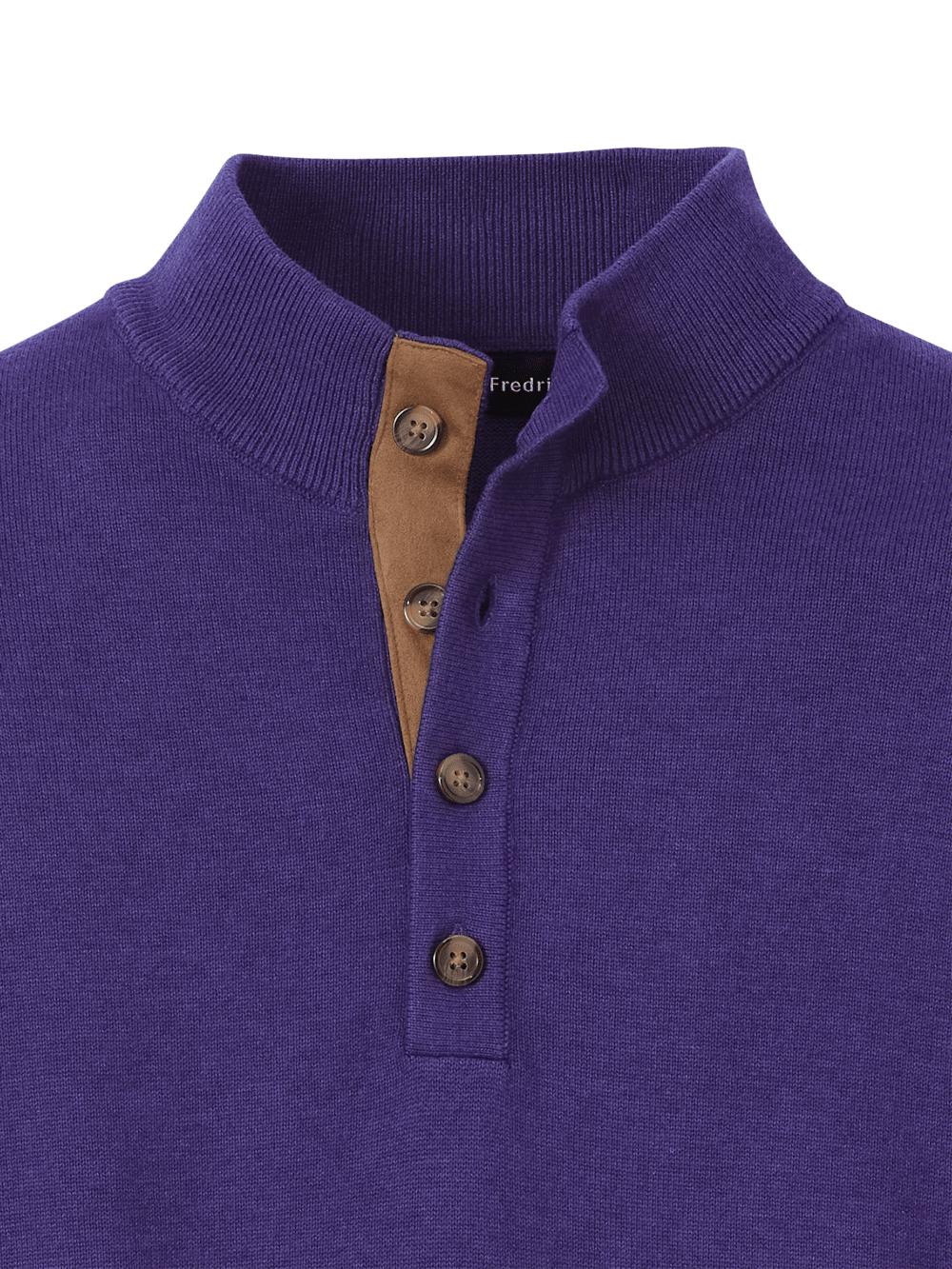Supima Cotton Four Button Mock Neck Sweater - Plum Product Image