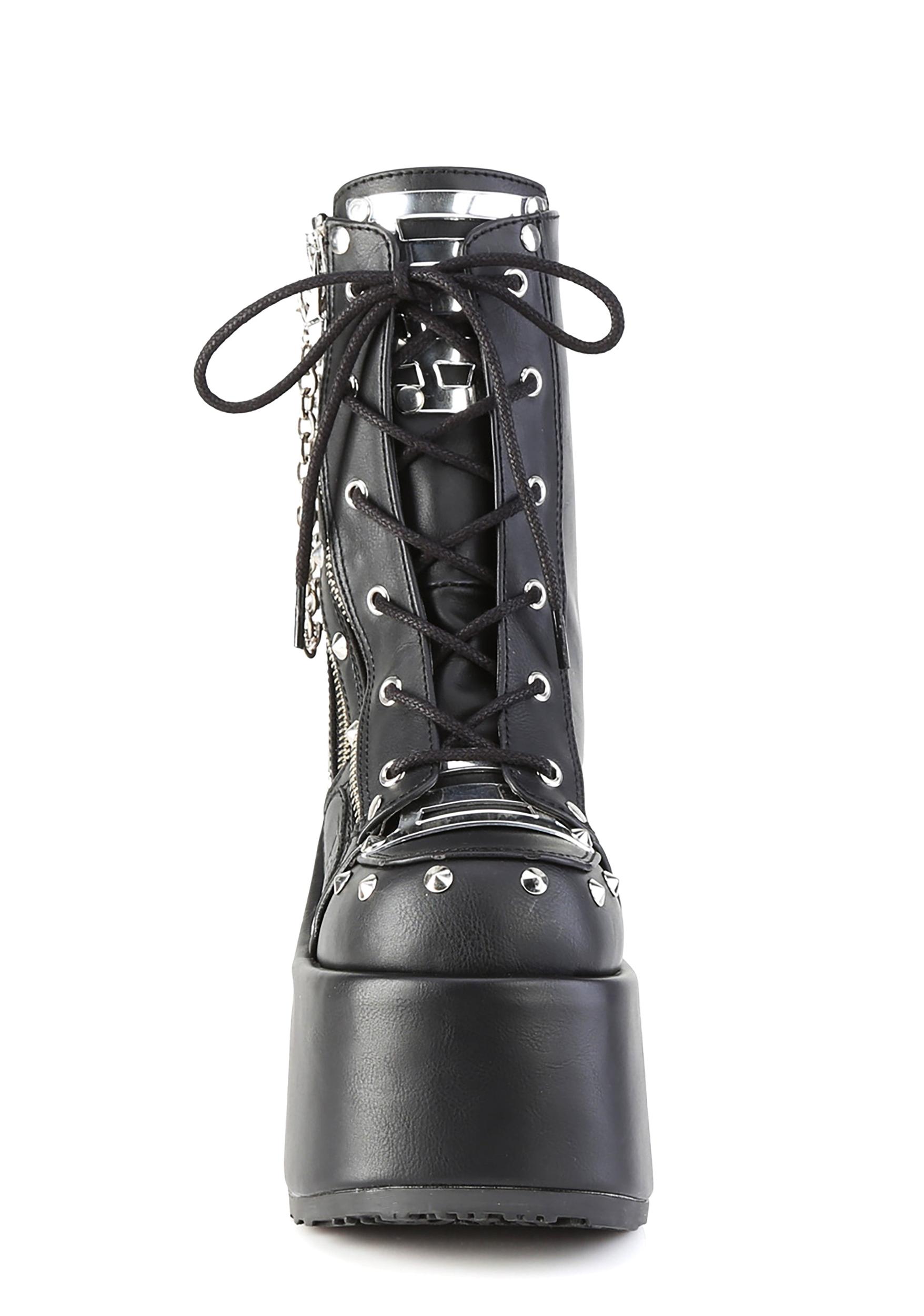 Demonia Camel-208 Ankle Boots With Double Zippers - Black Product Image