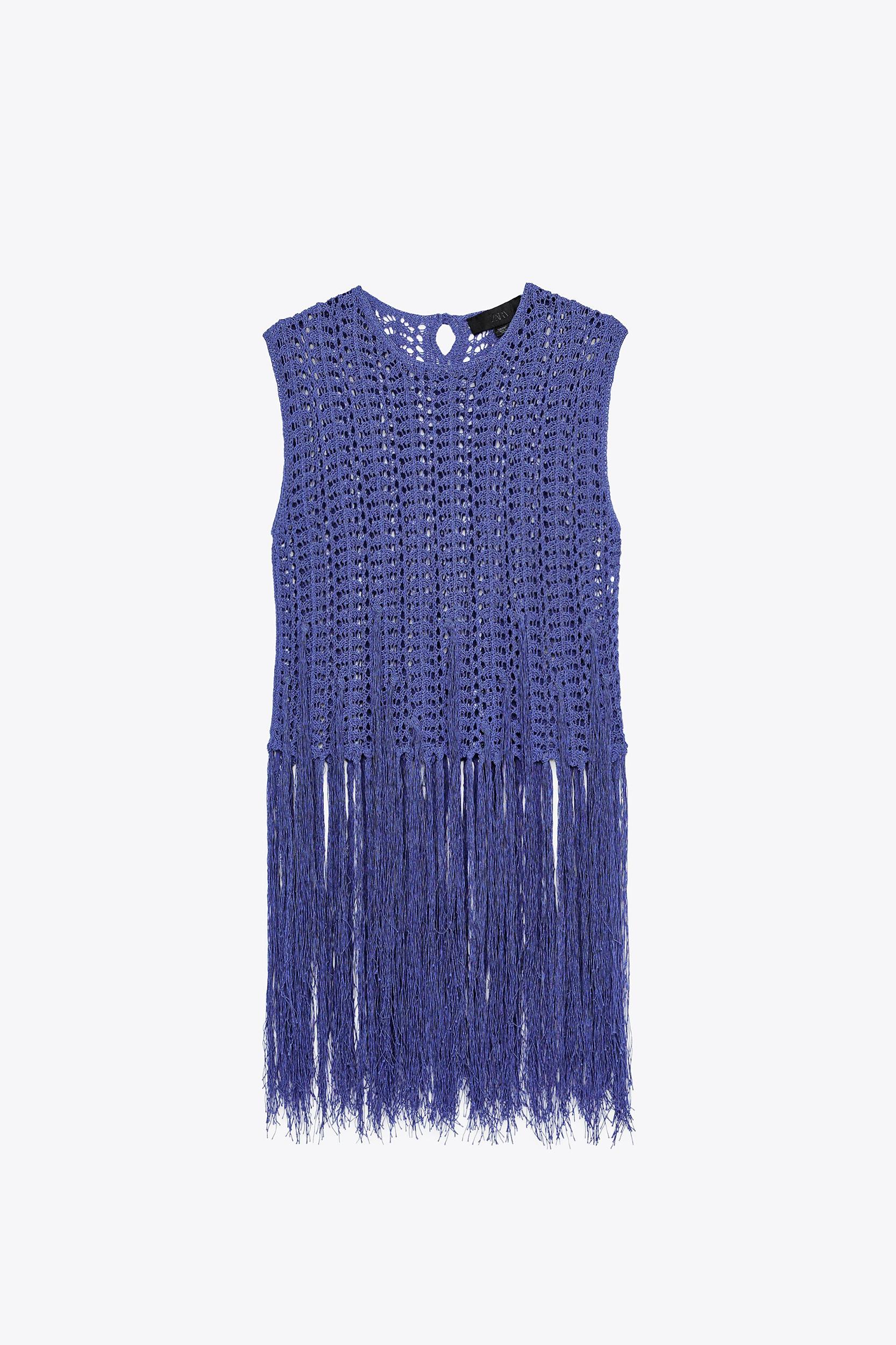FRINGED CROCHET KNIT TOP Product Image