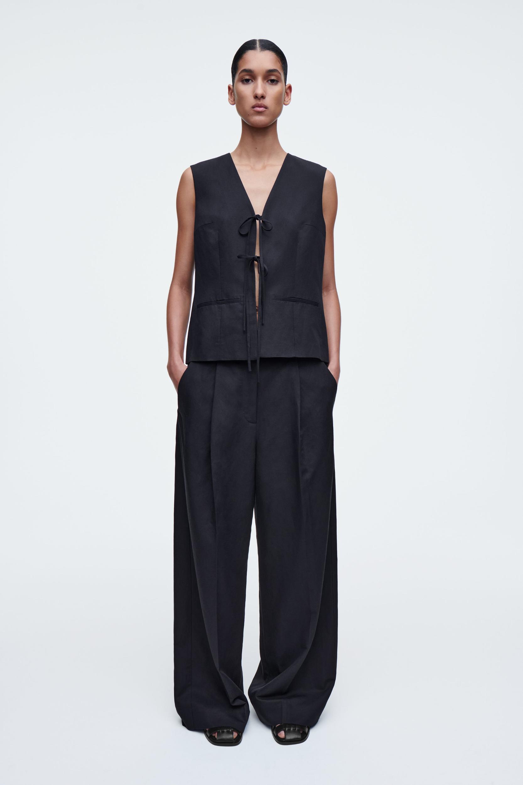 LINEN-BLEND TIE-FRONT VEST Product Image