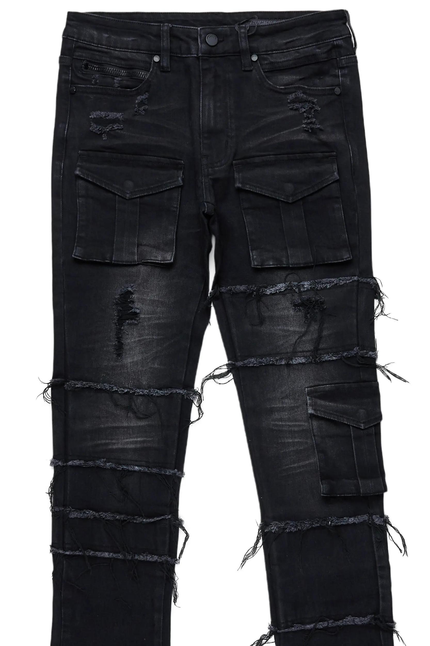 Folant Black Stacked Cargo Flare Jean Male Product Image