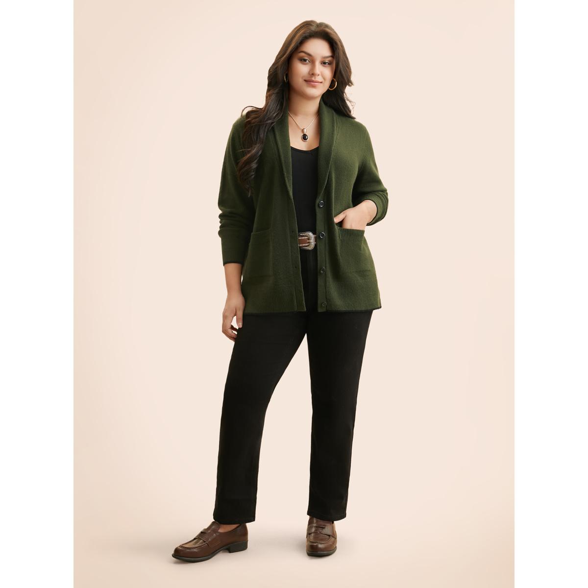 Plus Size Supersoft Essentials Solid Shawl Collar Cardigan ArmyGreen Women Timeless Loose Long Sleeve Elegant Cardigans BloomChic 26/4X Product Image