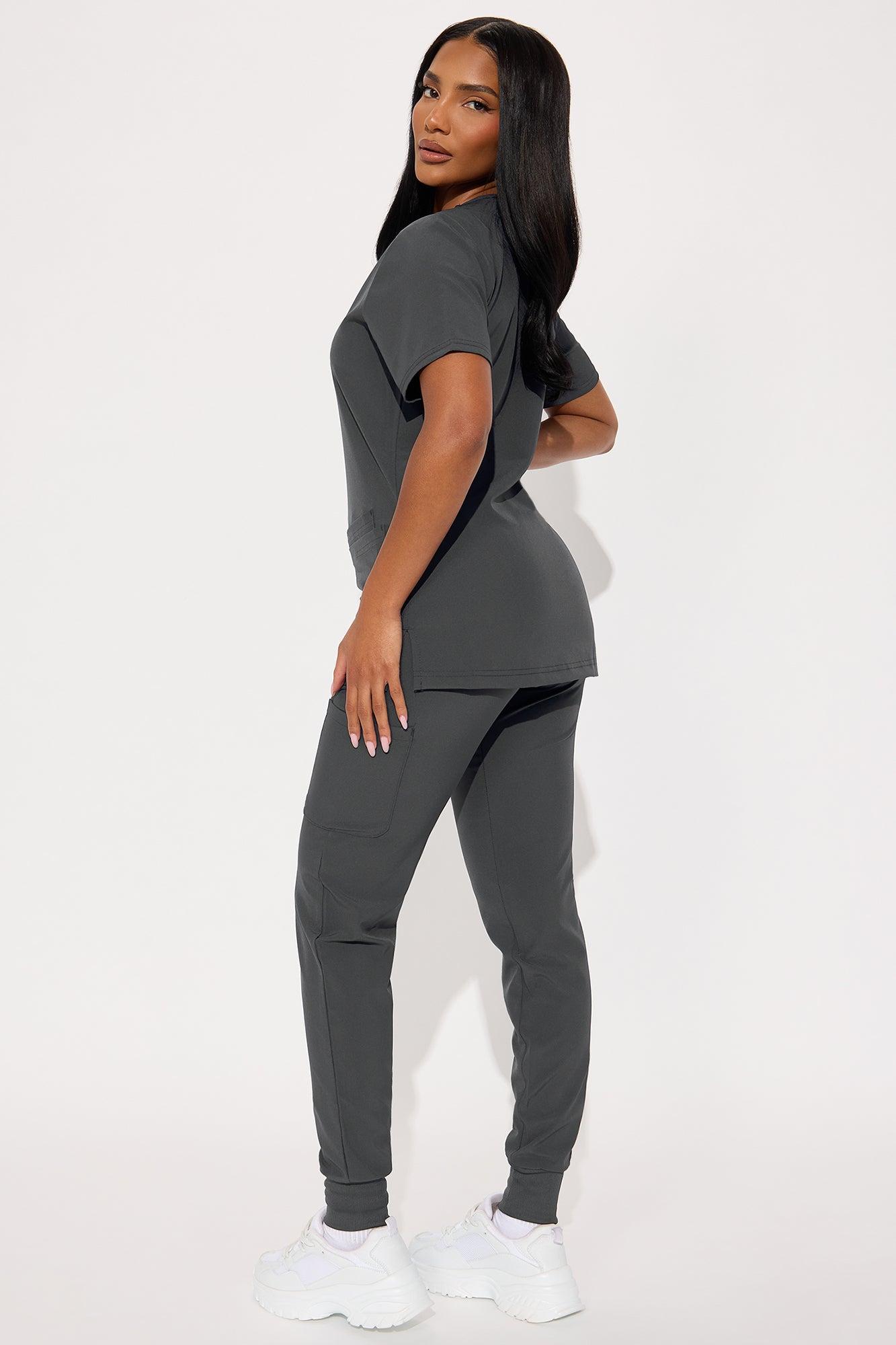 Daily Clock In 4 Way Stretch Uniform Scrub Jogger Set - Charcoal Female Product Image