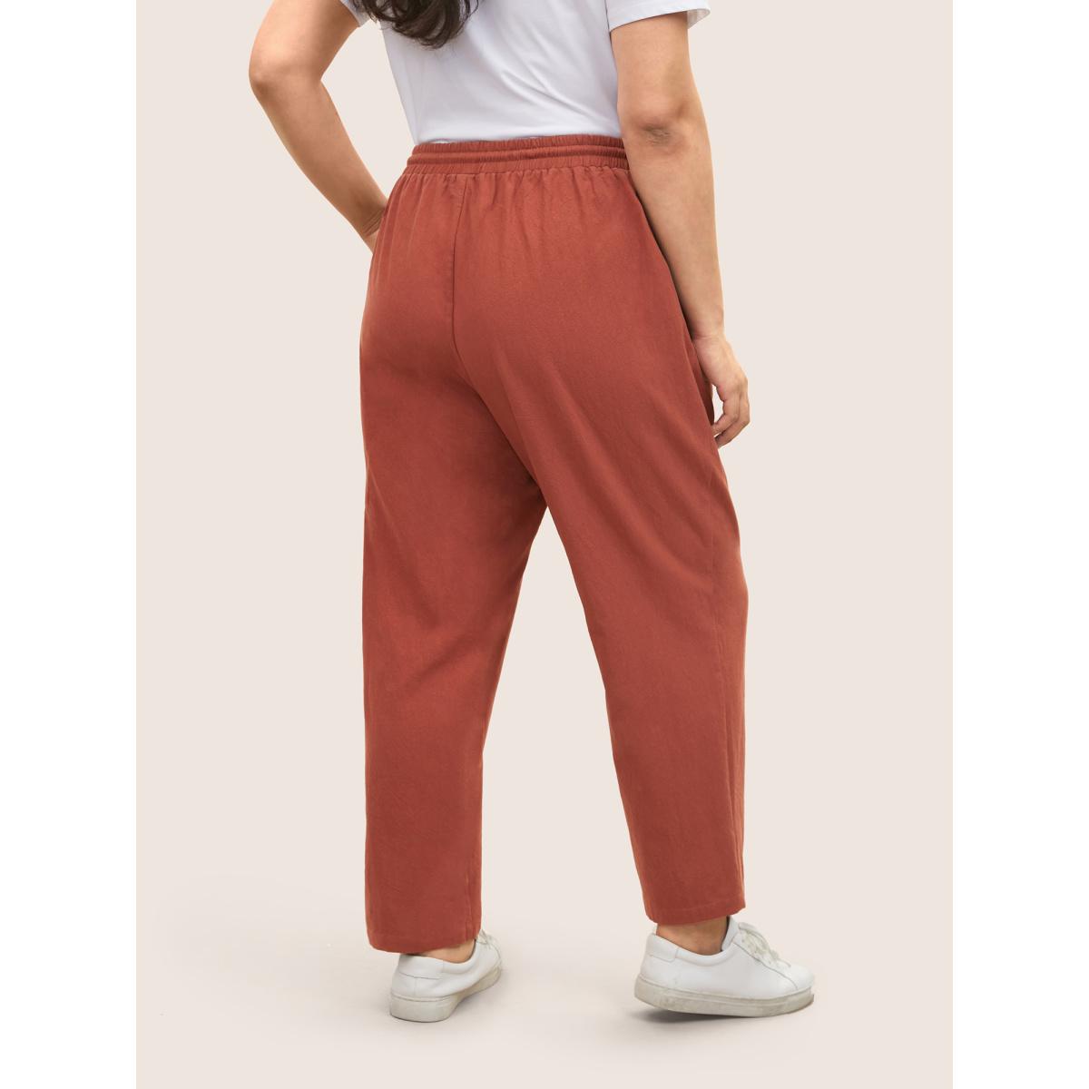 Plus Size Solid Color Drawstring Pencil Pants Women Maroon Casual Loose High Rise Everyday Pants BloomChic 12/L Product Image