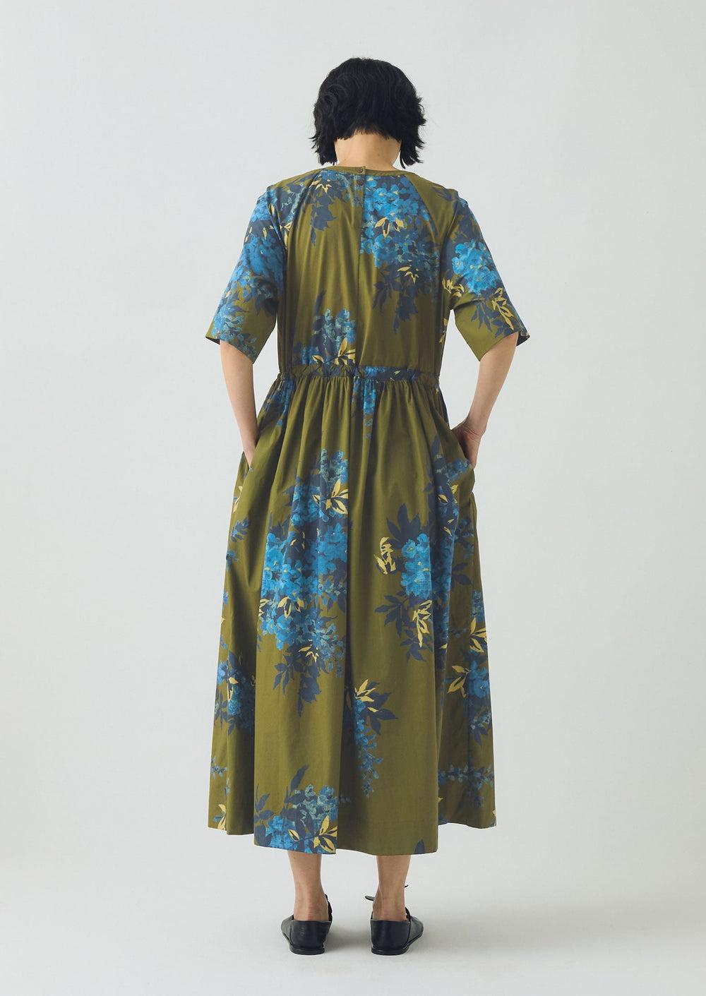 Botanical Shadow Print Cotton Dress | Olive Product Image