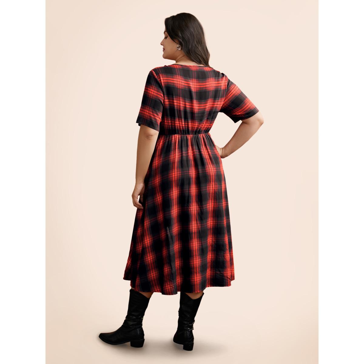 Plus Size Stretchy Plaid Contrast Splicing Midi Dress Black Women Cocktail Non Party Curvy Bloomchic 10/M Product Image