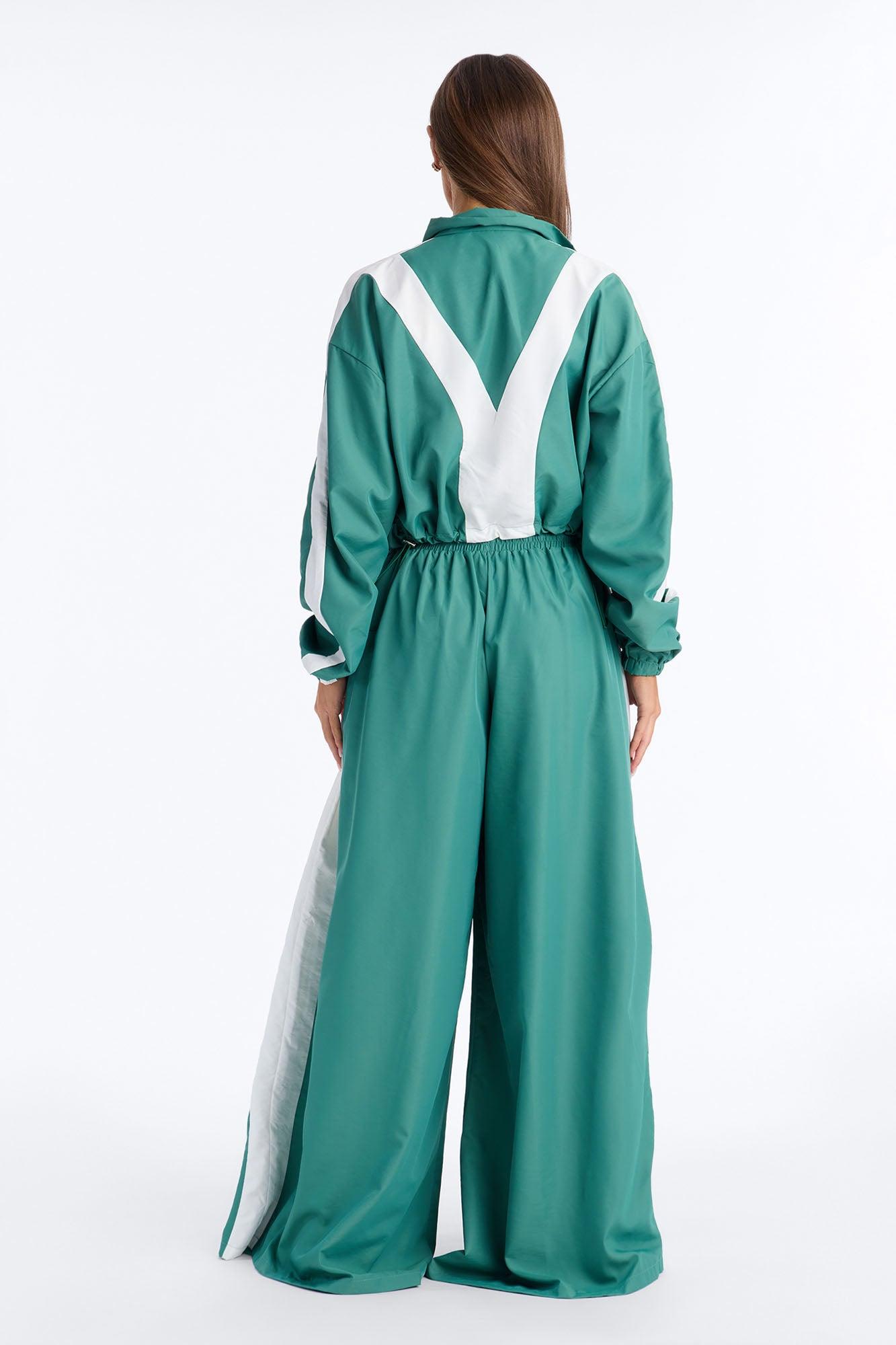Winona Windbreaker Extreme Wide Leg Pant Set - Green Female Product Image