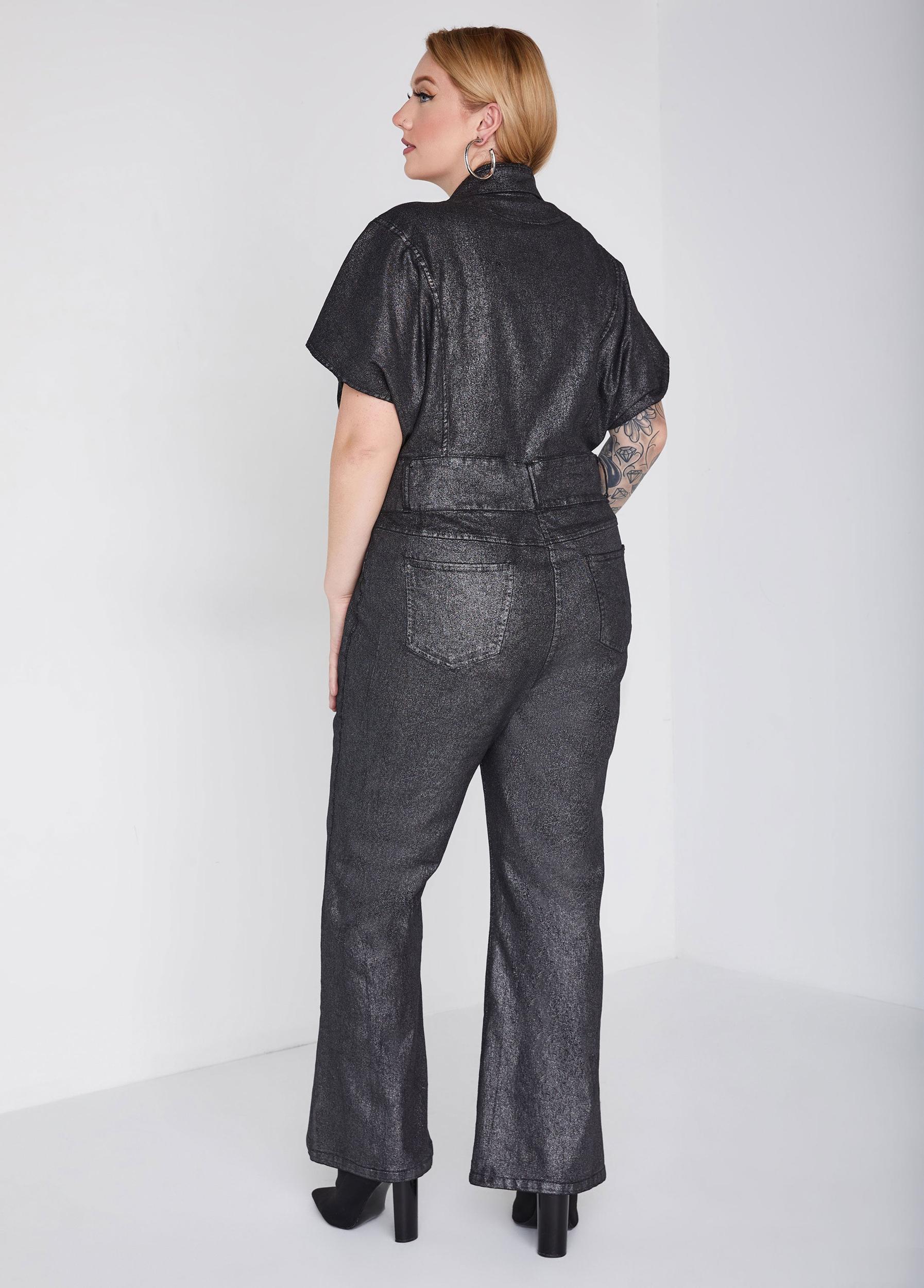 Metallic Coated Denim Jumpsuit Product Image