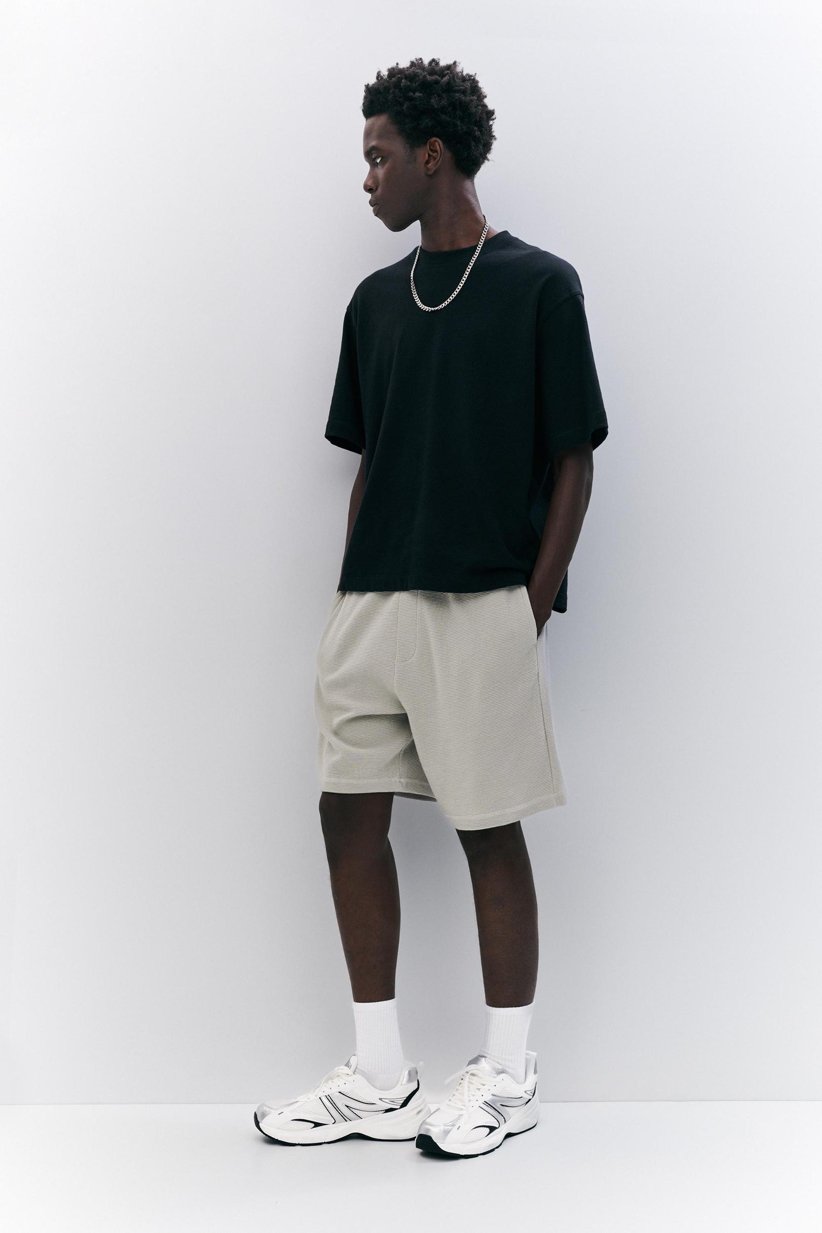 Jogger Bermuda shorts in waffle-knit fabric Product Image