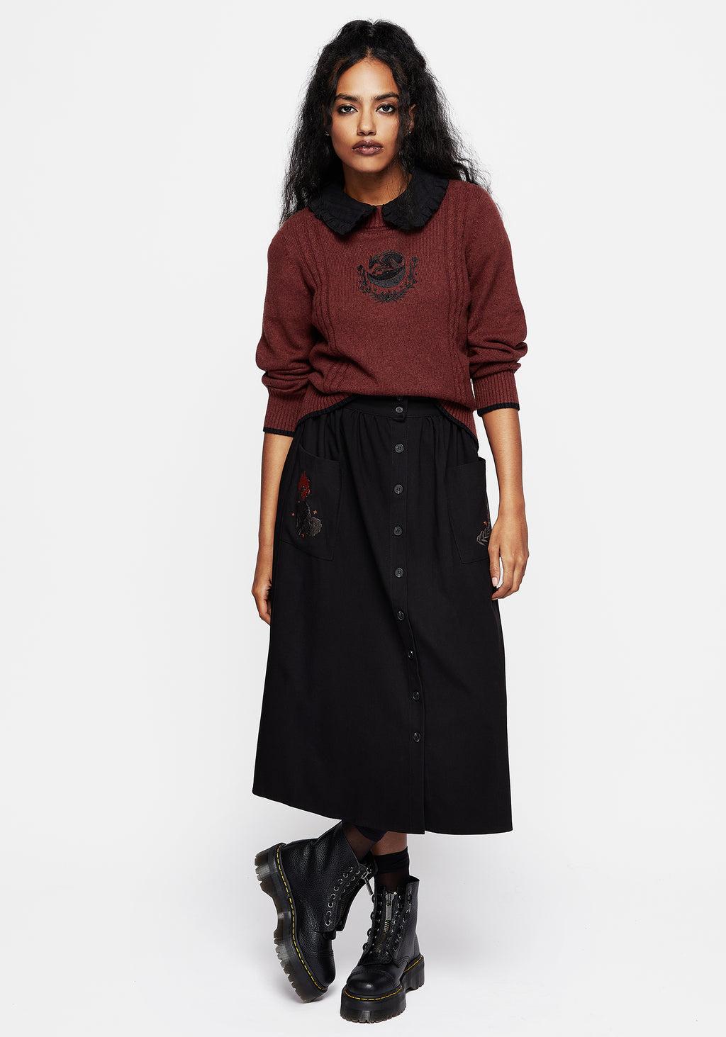 Foxfire Embroidered Button Up Midi Skirt Product Image