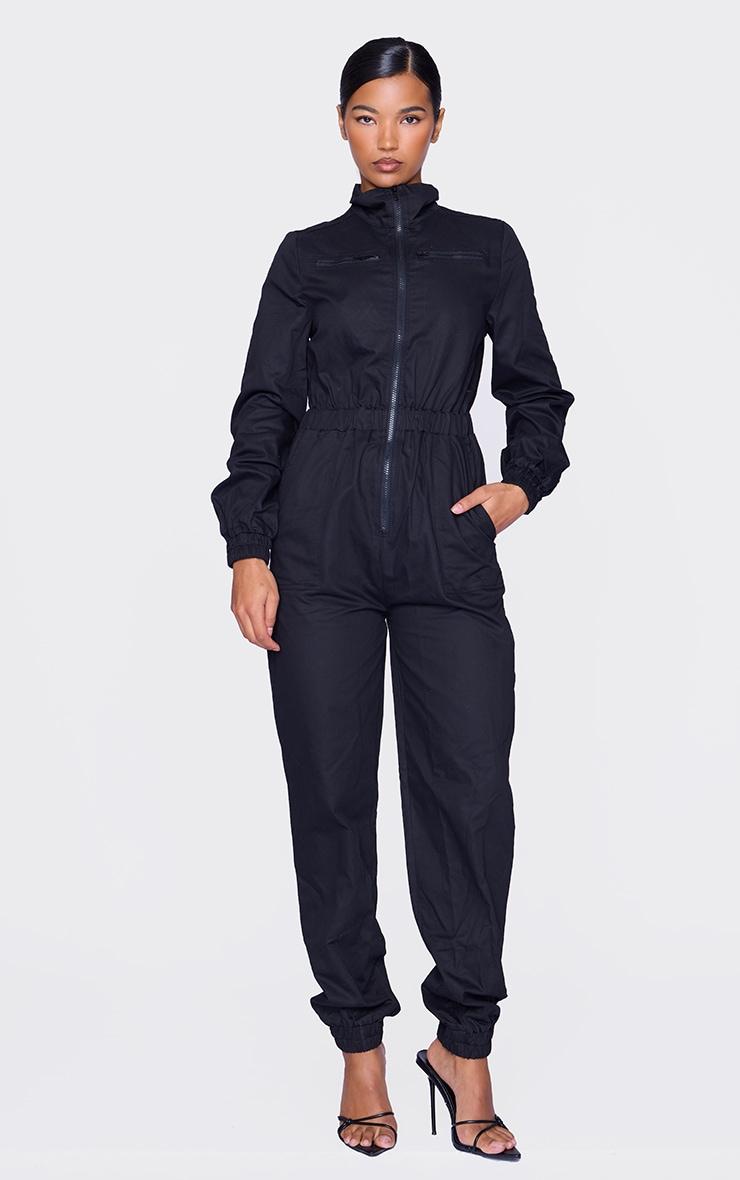 Black Boiler Contrast Zip Jumpsuit Product Image