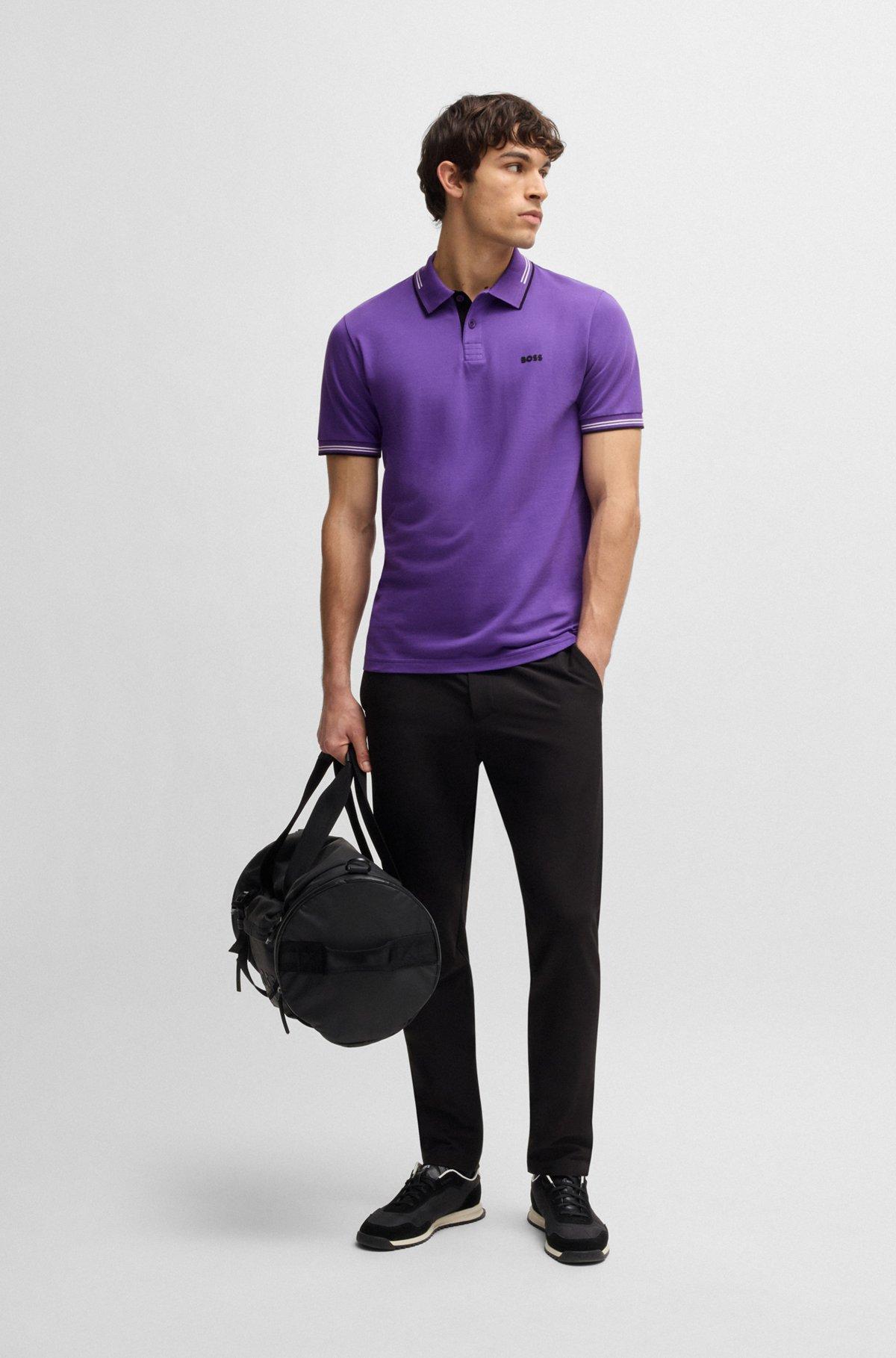 Stretch-cotton slim-fit polo shirt with branding Product Image