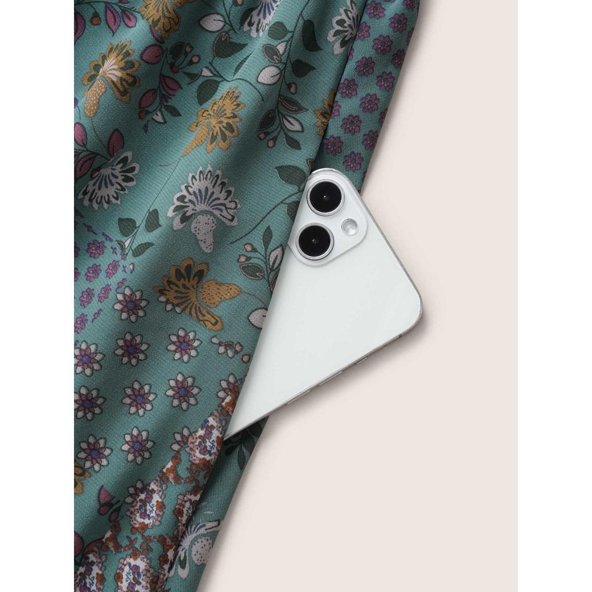 Plus Size Chiffon Boho Print Wrap Belted Cami Dress Emerald Women Elegant Non Spaghetti Strap Sleeveless Curvy Midi Dress BloomChic 18-20/2X Product Image