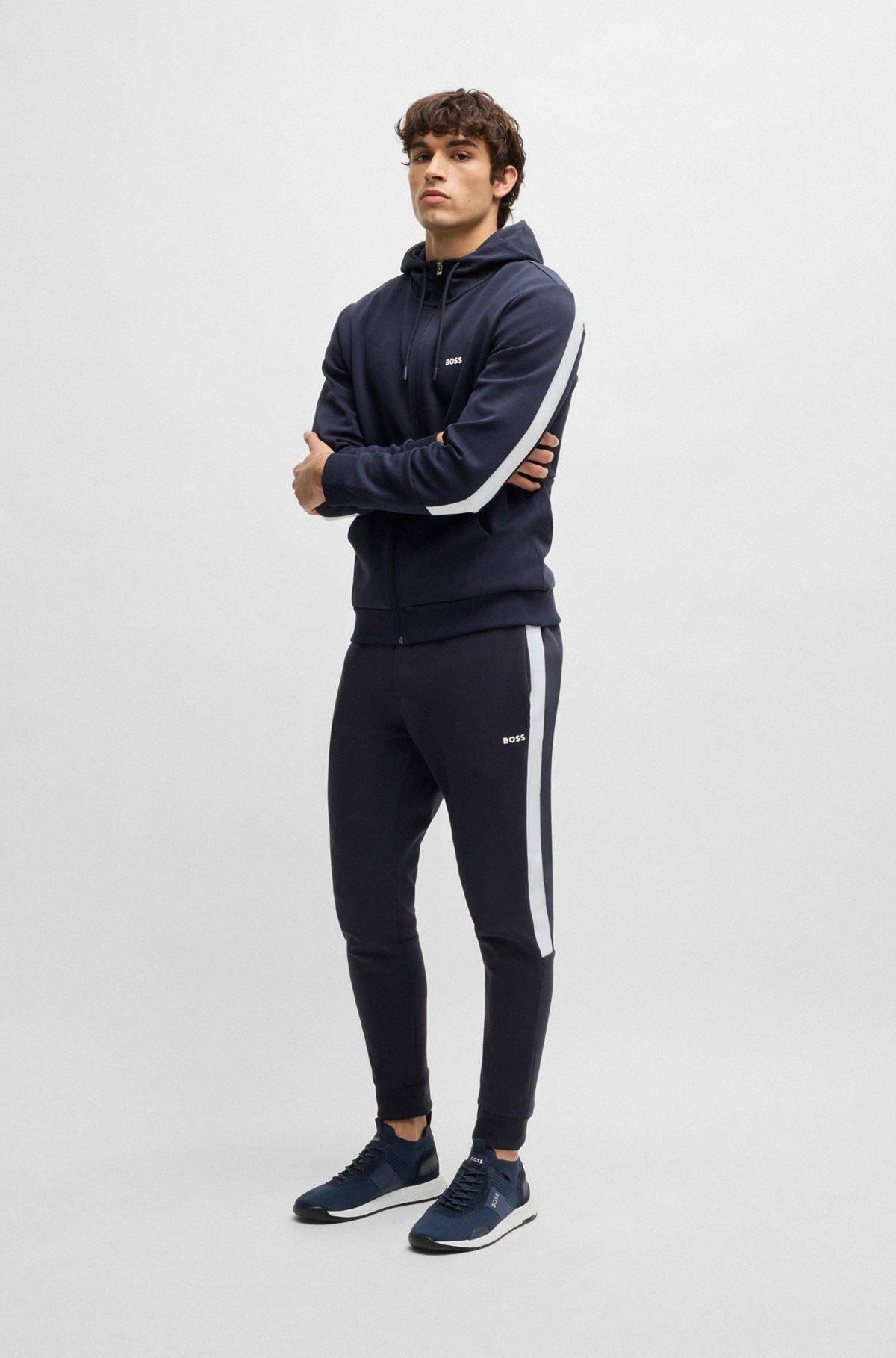 BOSS - Knitted-upper trainers with branding and suede trims - Dark Blue Product Image