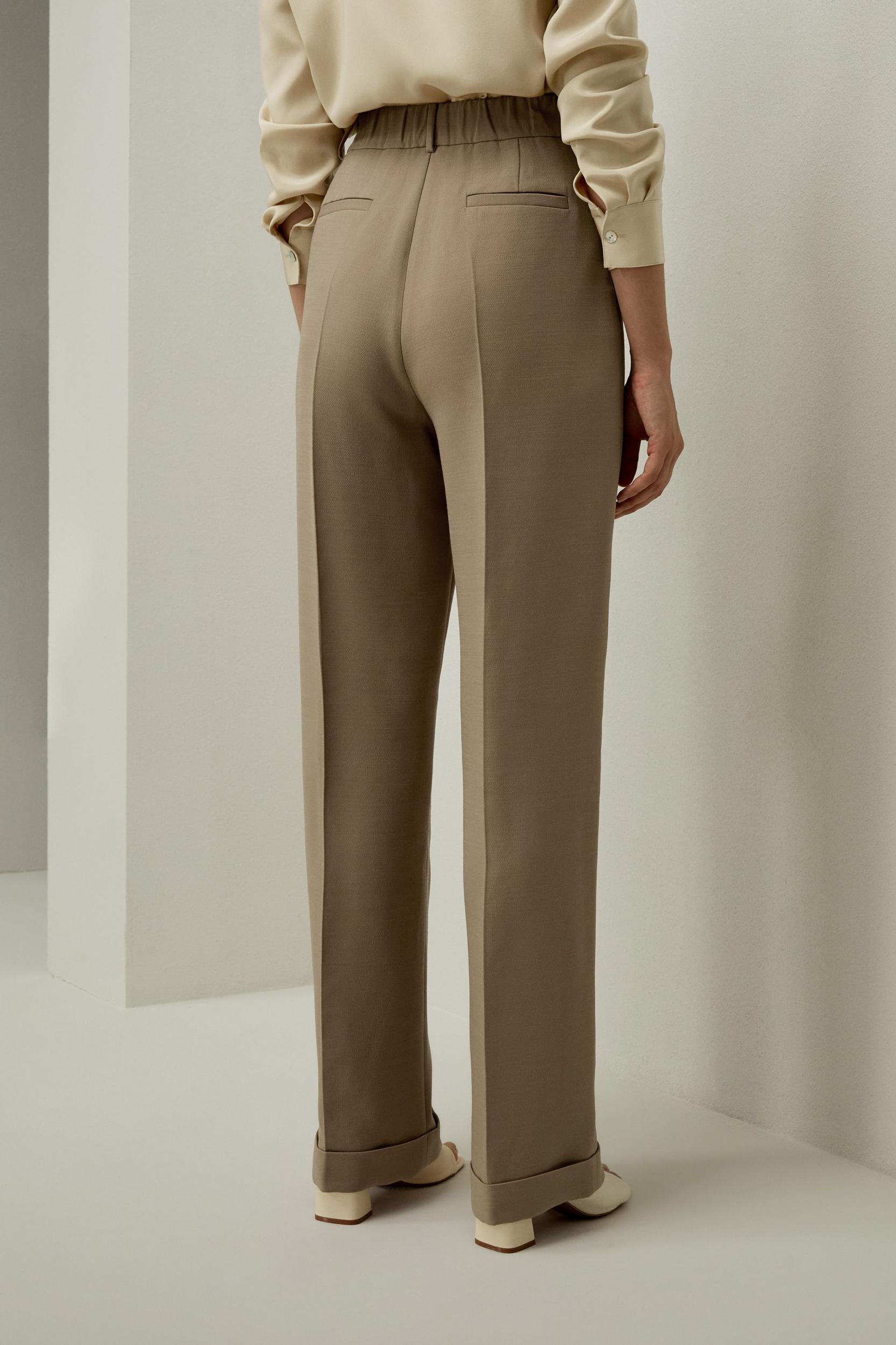 Silk-Wool Blend Khaki Minimalist Trousers Product Image