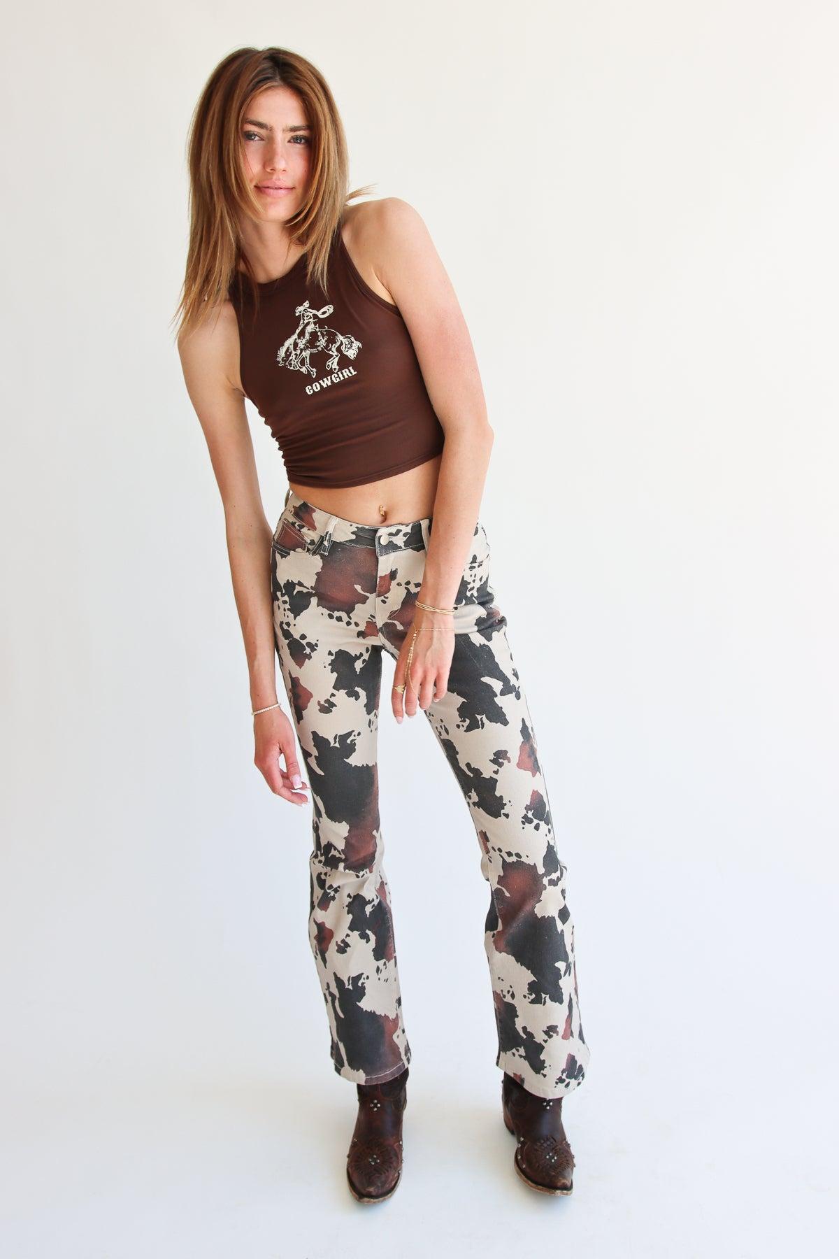 Brown Cow Print Flare Jeans Product Image