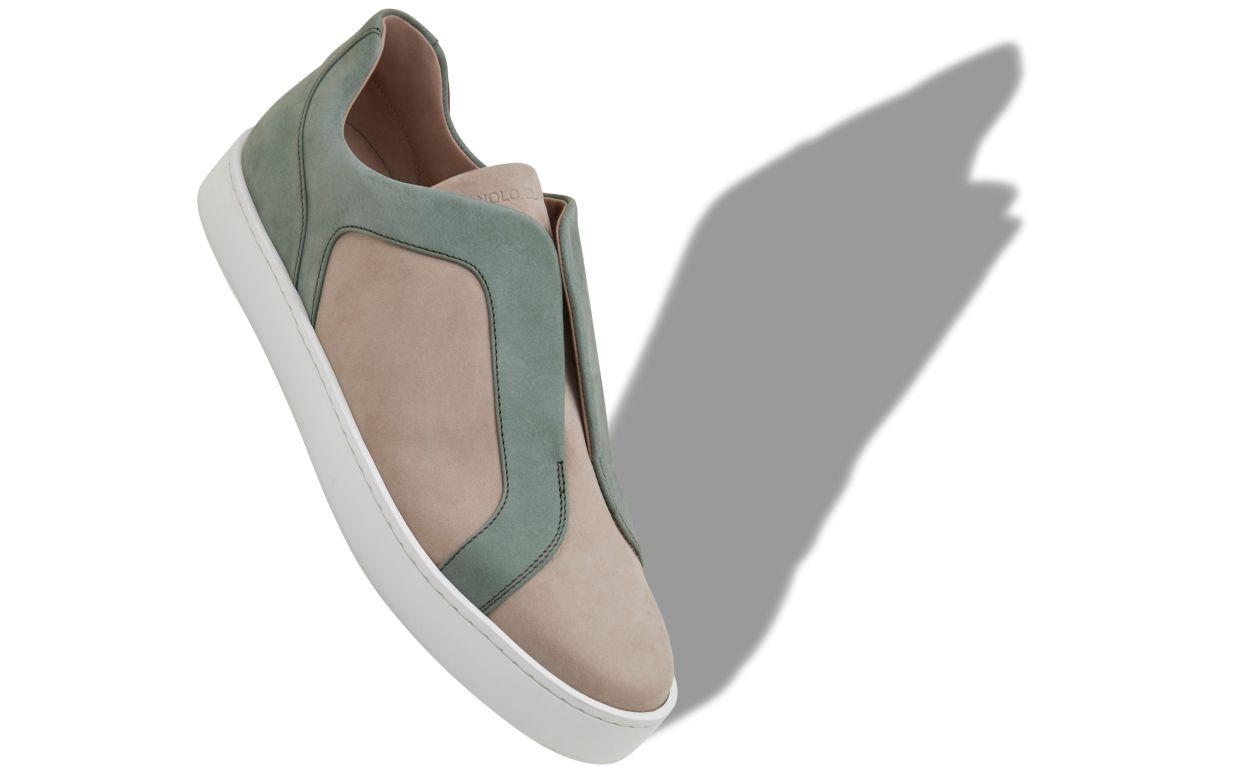 AGILIO Grey and Green Calf Leather Low Cut Sneakers Product Image
