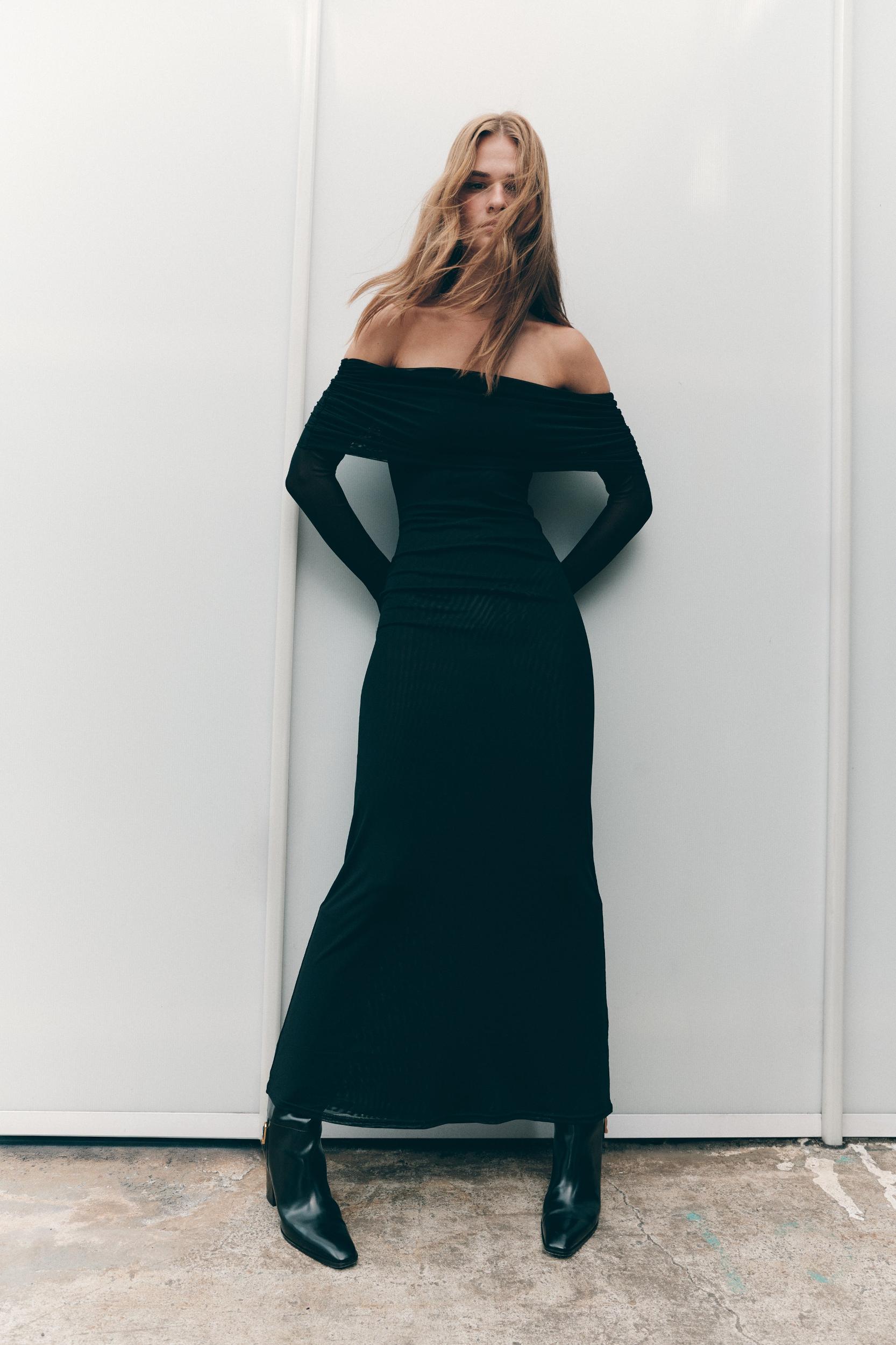 Josie Off Shoulder Mesh Maxi Dress - Black Product Image