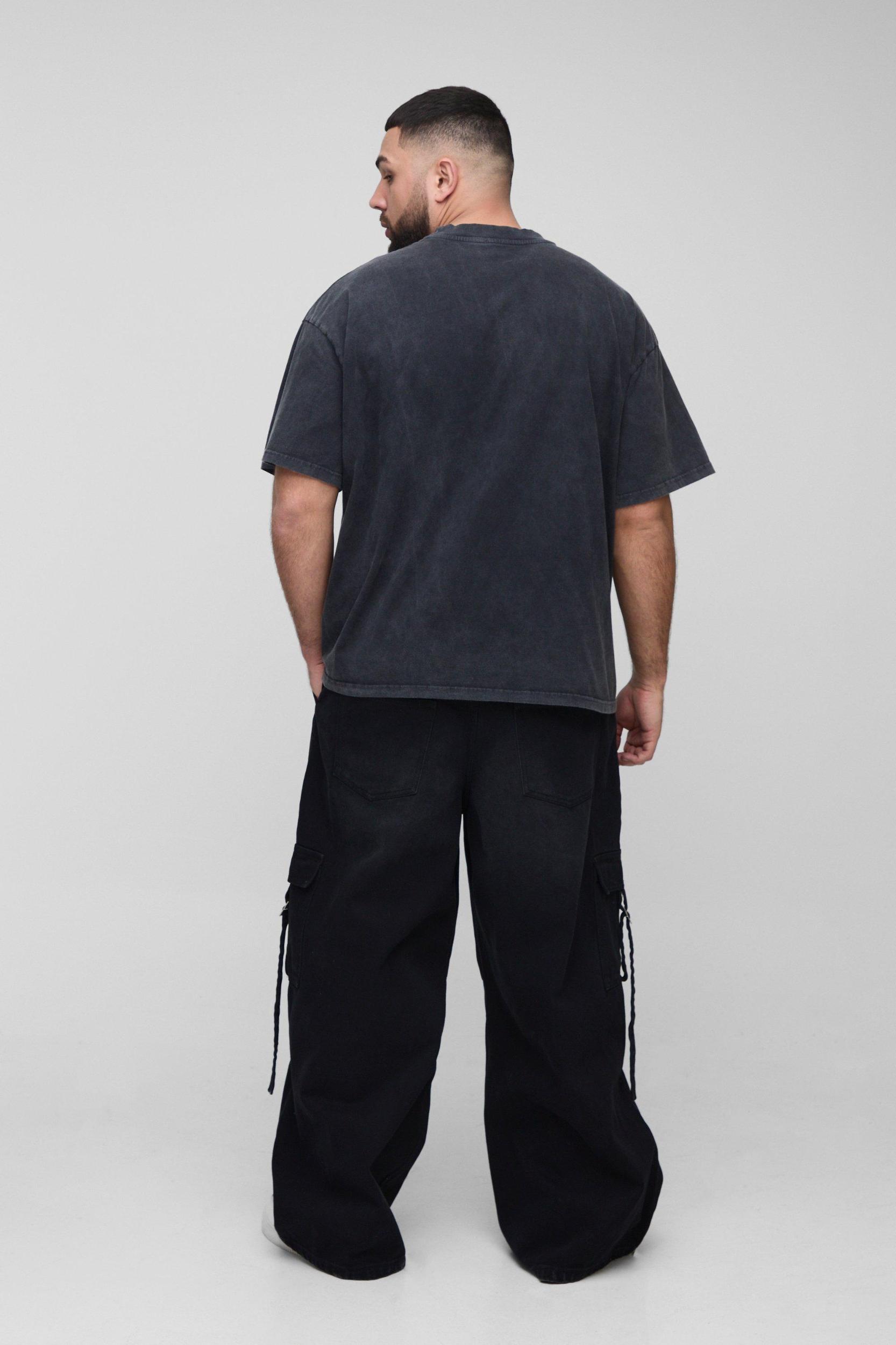 Plus Strap Detail Parachute Fit Jeans | boohooMAN USA Product Image