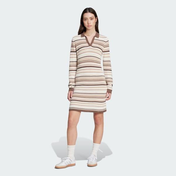 adidas Striped Knitted Polo Dress Earth Strata S Womens Product Image