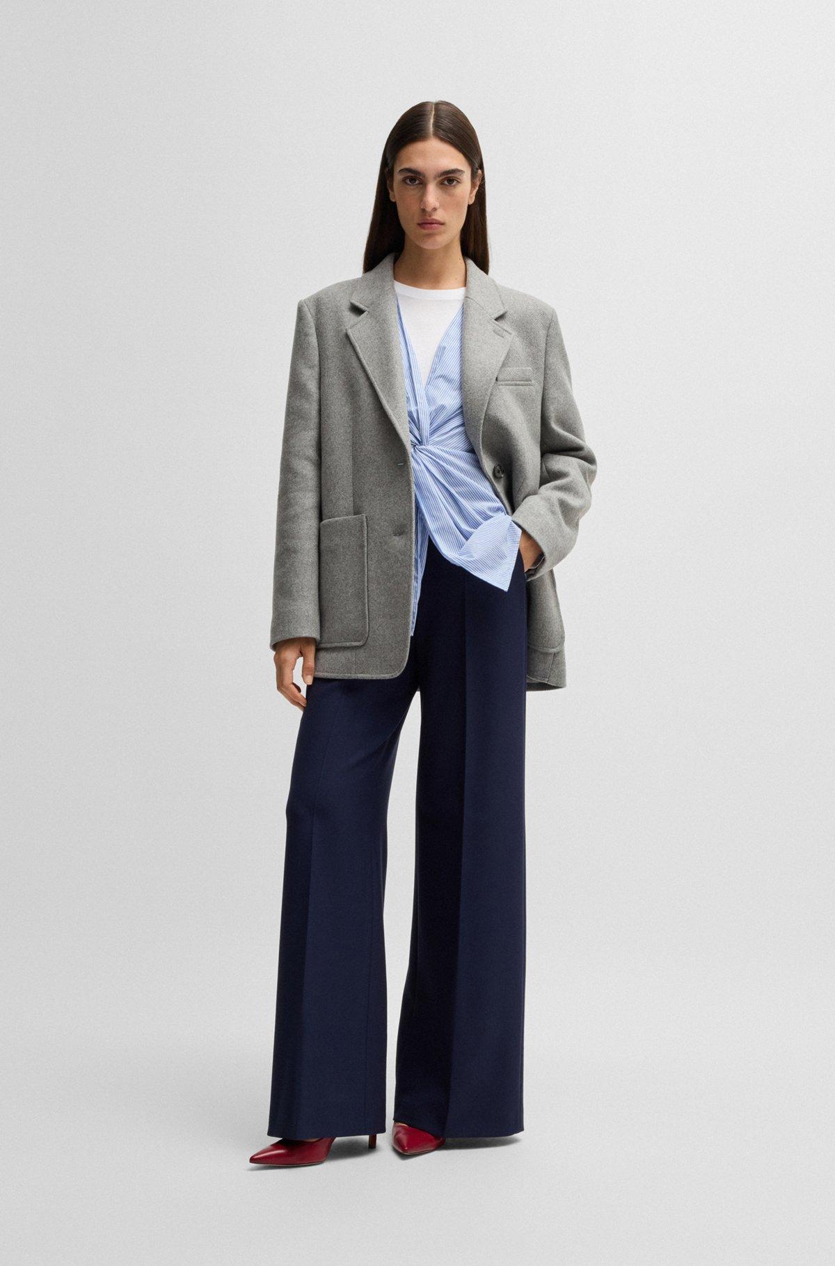 Twist-front slim-fit blouse in striped cotton Product Image