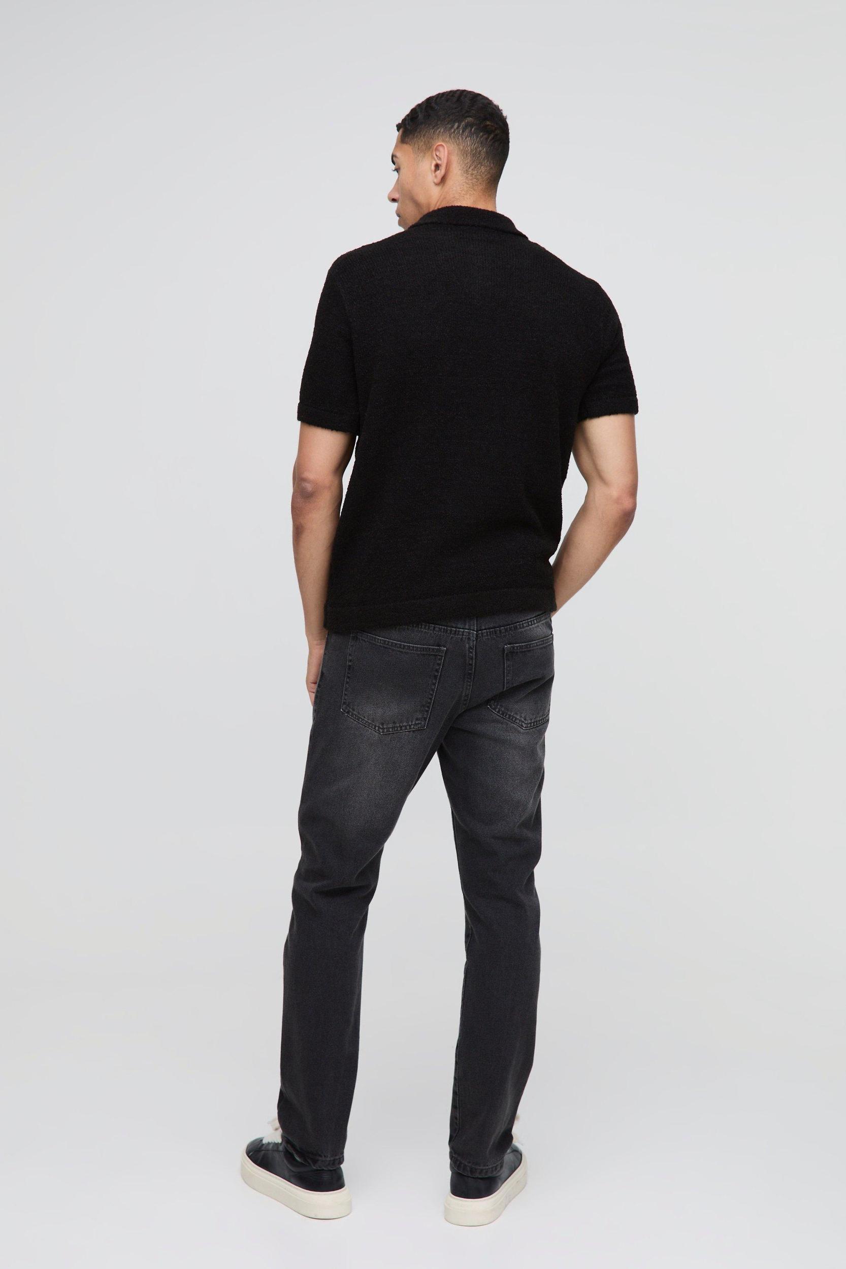 Regular Fit Knitted Boucle Polo | boohooMAN USA Product Image