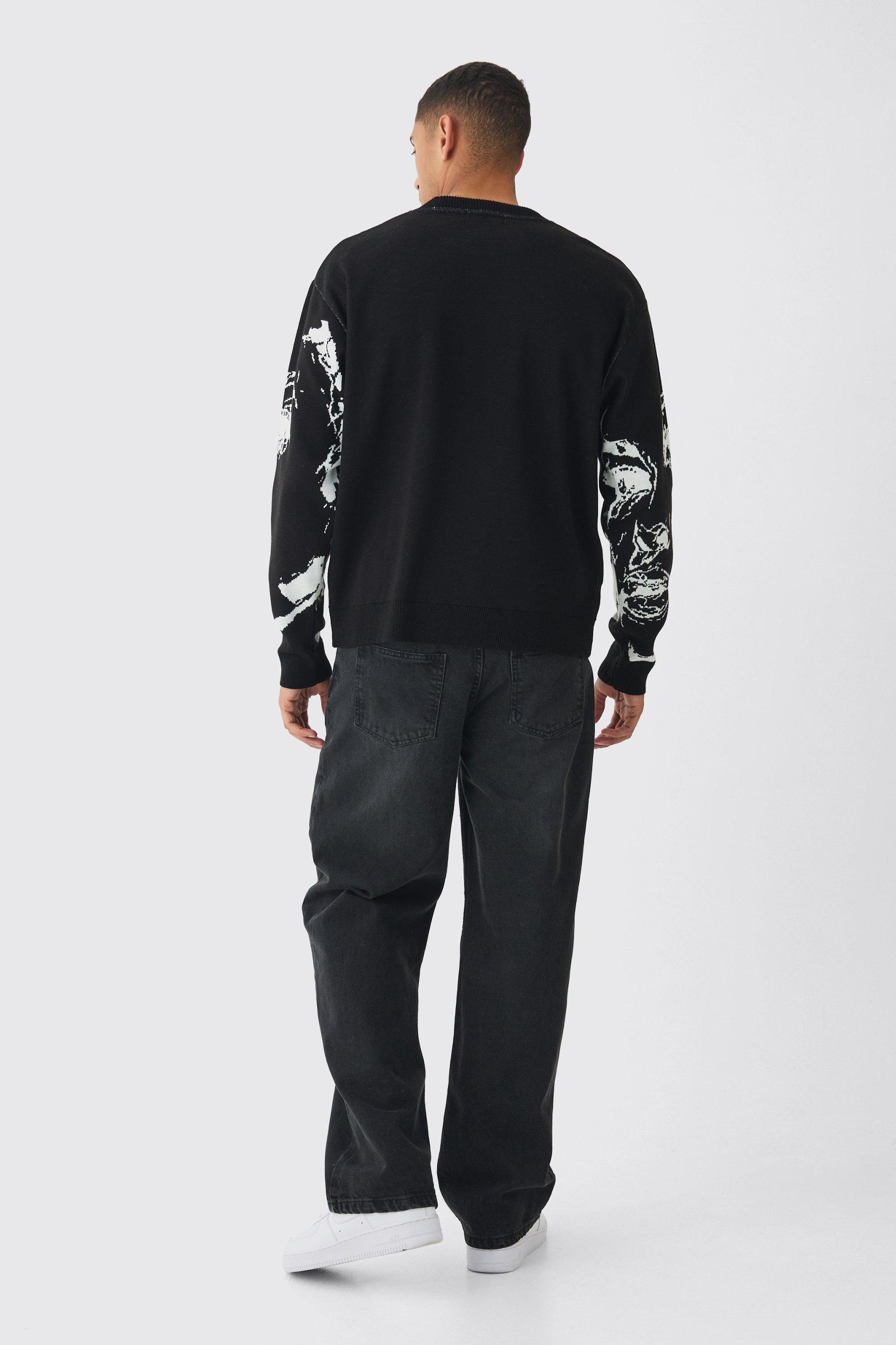 Oversized Boxy Line Face Knitted Sweater | boohooMAN USA Product Image