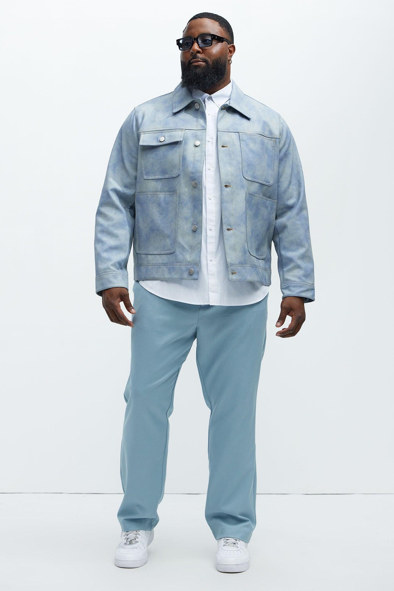 Work Flow Pleated Straight Trousers - Light Blue Product Image