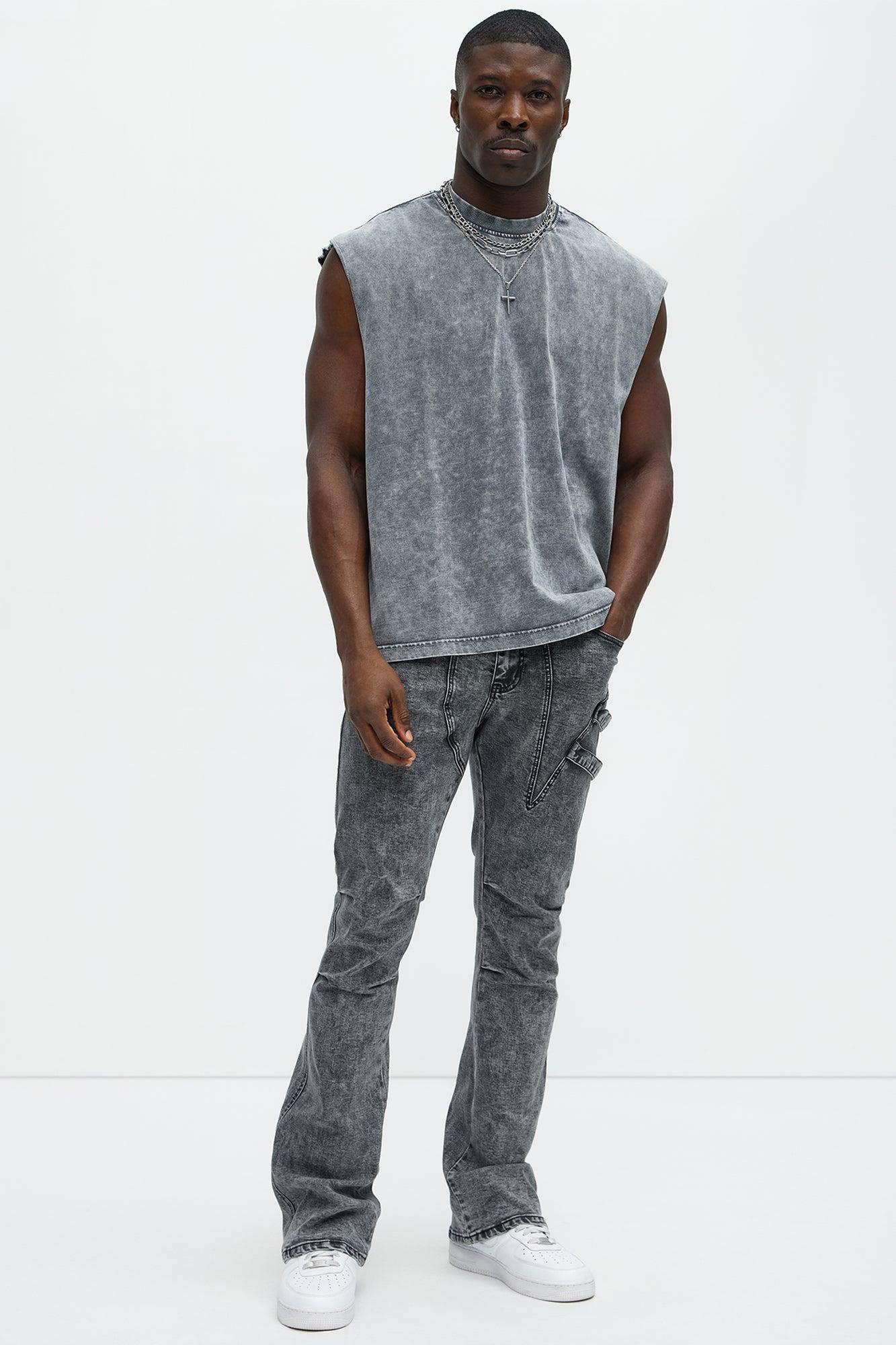 Daly Asymmetrical Stacked Slim Flare Jeans - Grey Product Image