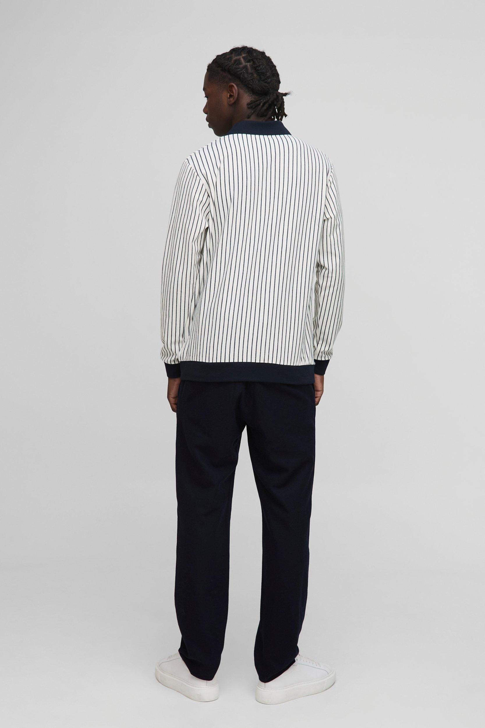 Regular Fit Long Sleeve Stripe Embroidered Rugby Polo | boohooMAN USA Product Image