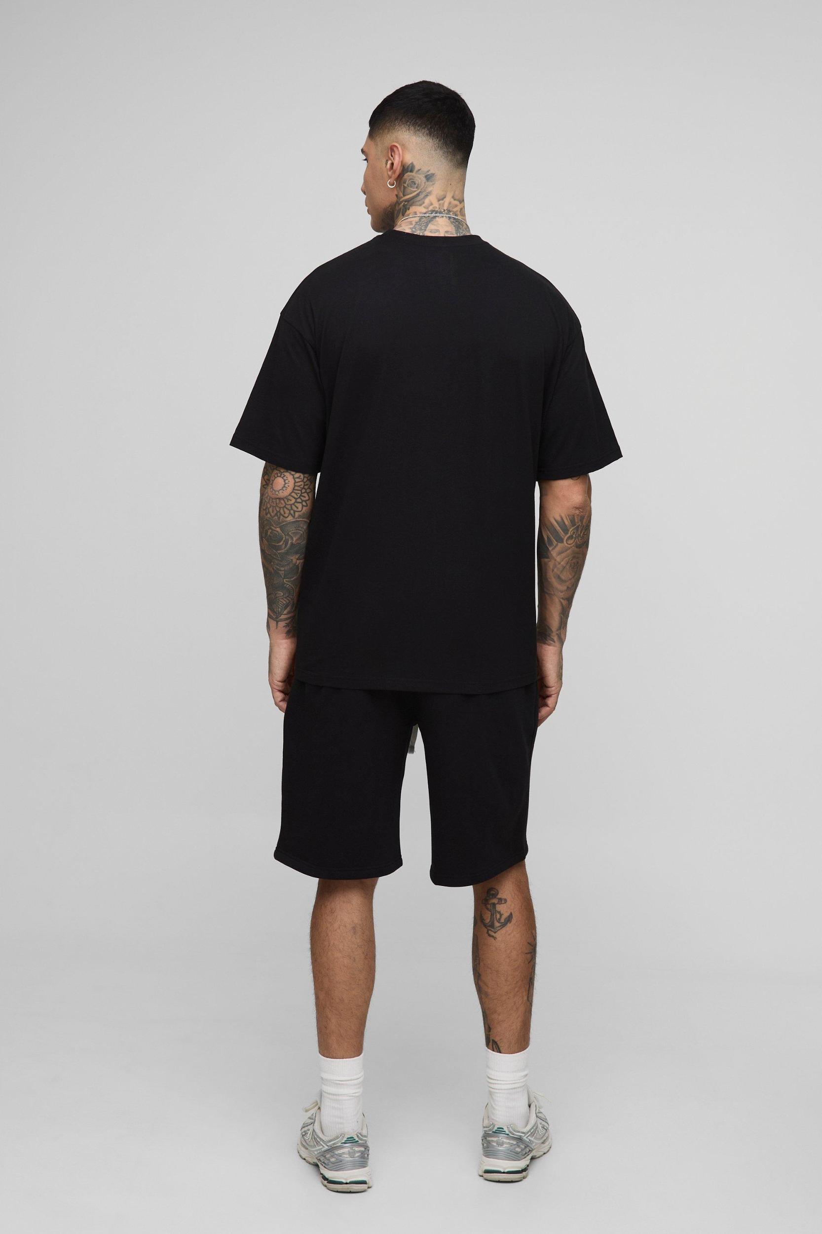 Tall Oversized Pour Homme Print T-Shirt & Short Set | boohooMAN USA Product Image