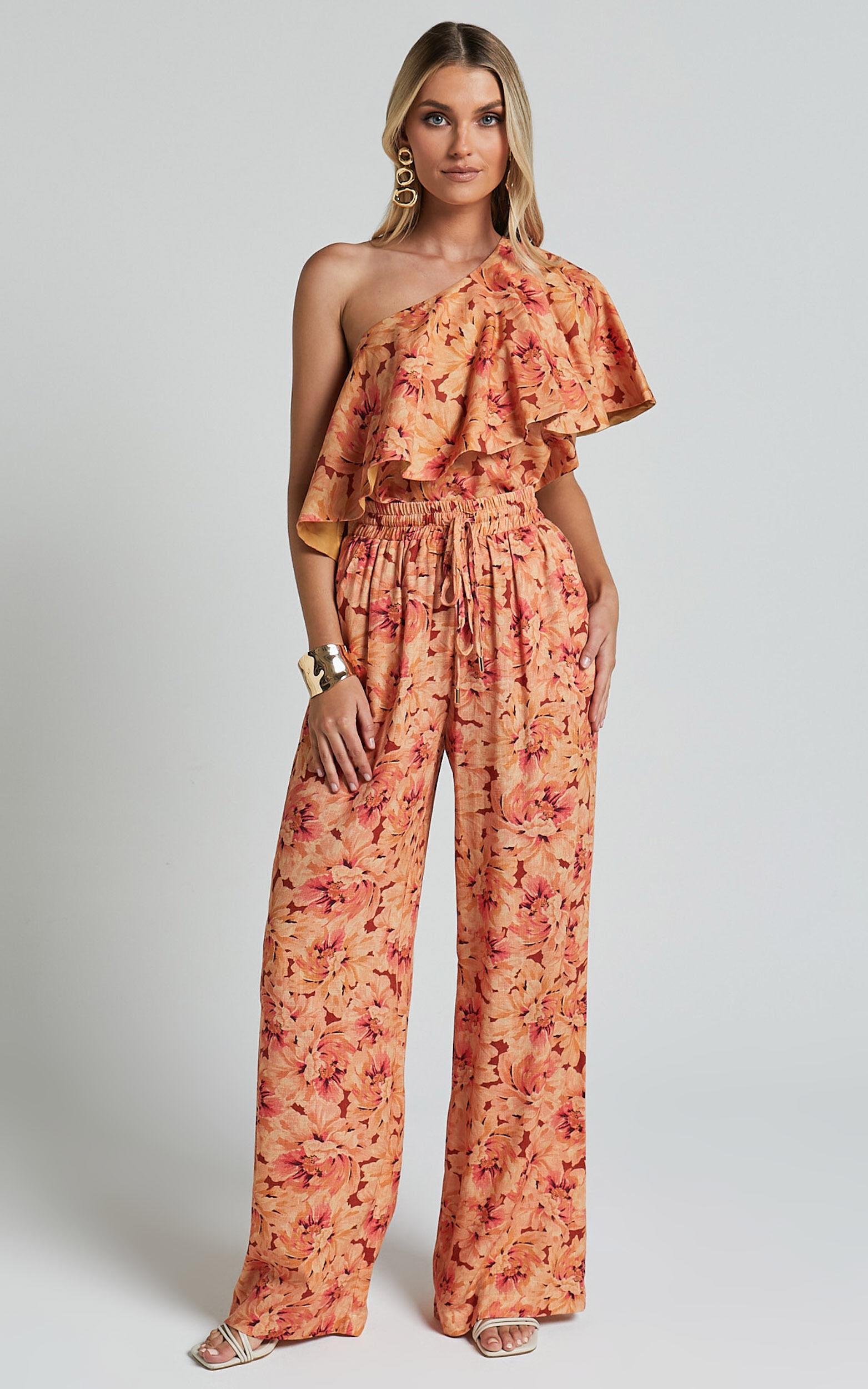 Amalie The Label - Adrienne Linen Look Blend Drawstring Wide Leg Pants in Valencia Print Product Image